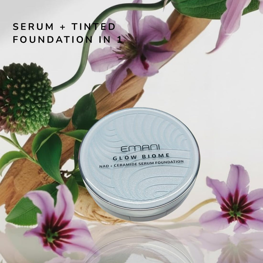 Emani Glow Biome NAD+ Serum Foundation for Sensitive Skin | Lightweight, Skin-Like Coverage