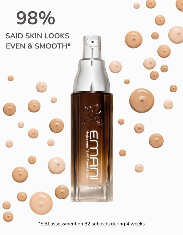 Emani HydraWear Brightening Foundation – Buildable Coverage, Hydration, Silicone-Free, Vegan & Cruelty-Free – Golden Amber