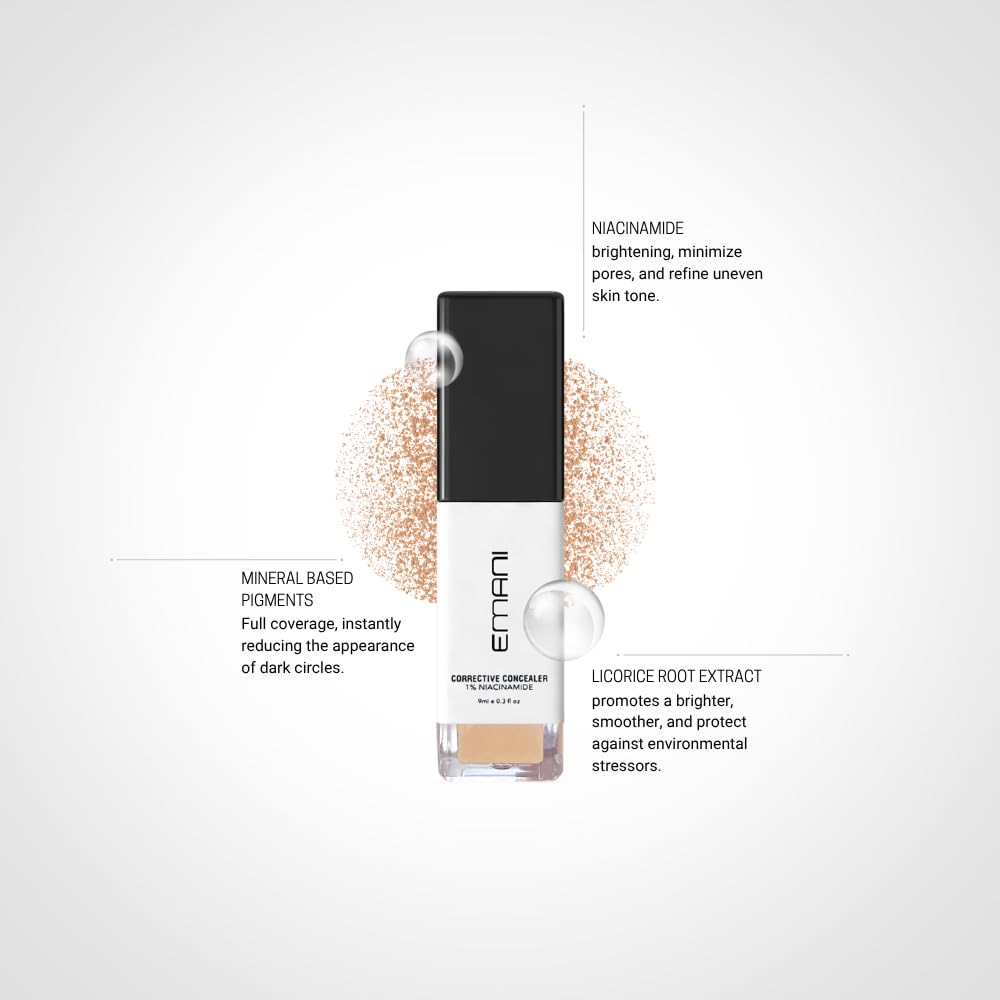 Emani HD Corrective Liquid Concealer – Full Coverage with Vitamin C & Hyaluronic Acid (Medium)