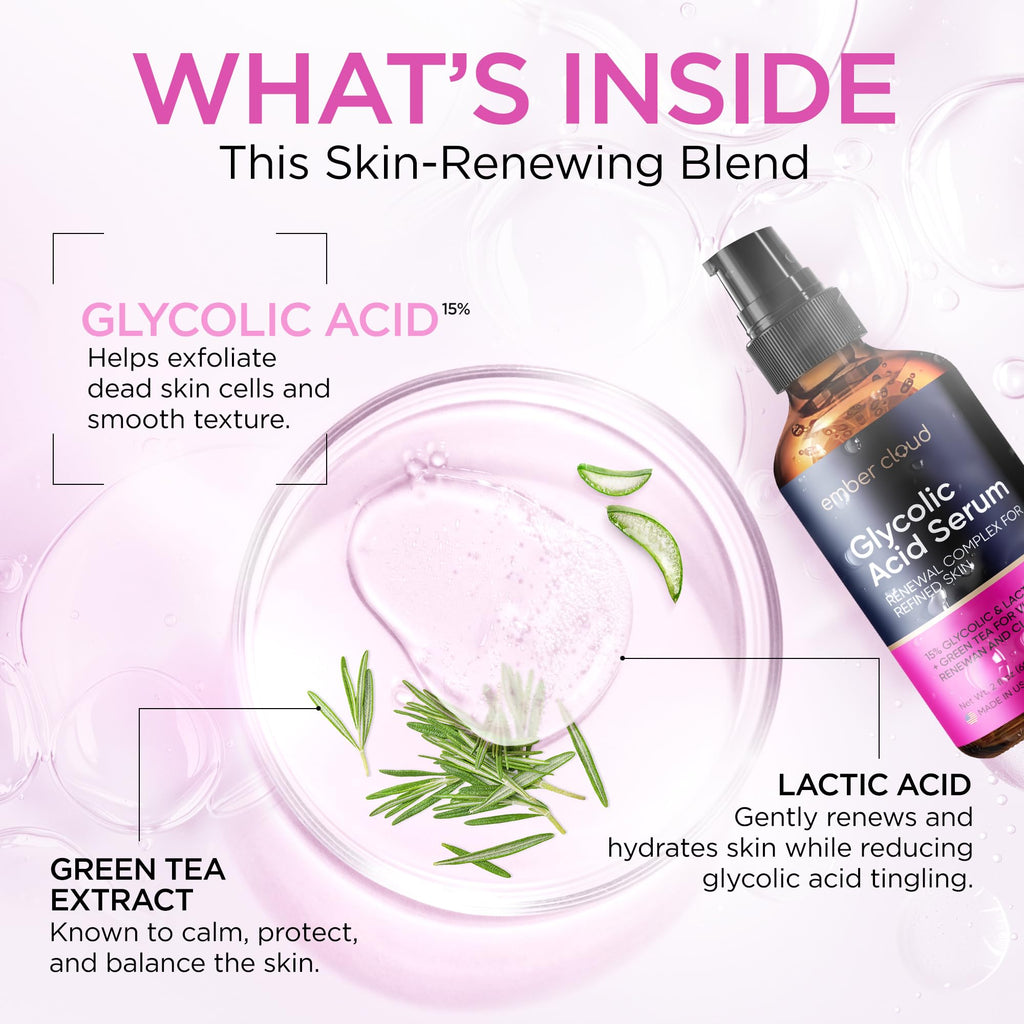 Ember Cloud Glycolic Acid Serum 15% – Extra Large 2 oz for Radiance & Even Tone