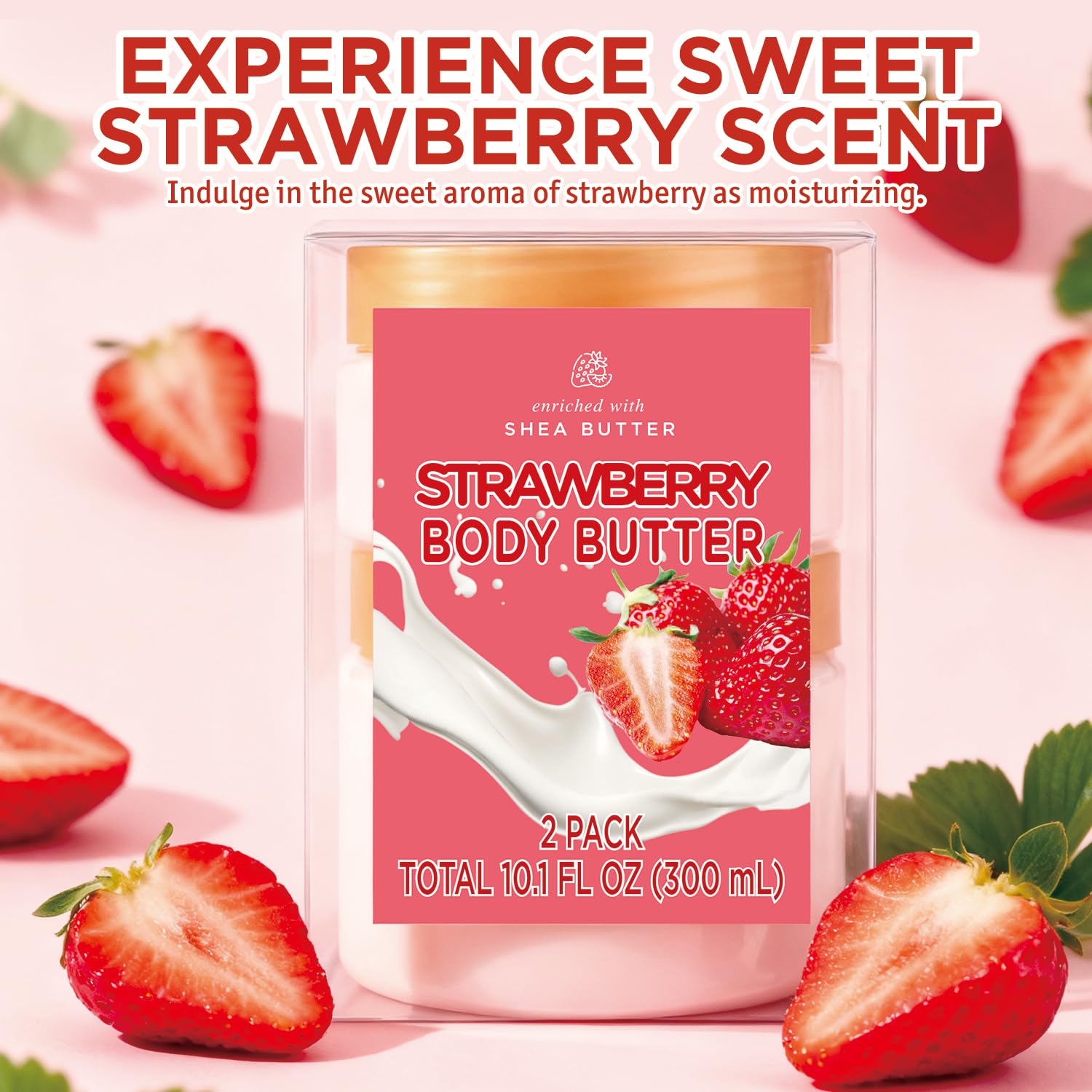 Embleaf Strawberry Body Butter – Shea Moisturizer for Dry Skin (3.4 fl oz + 6.8 fl oz)