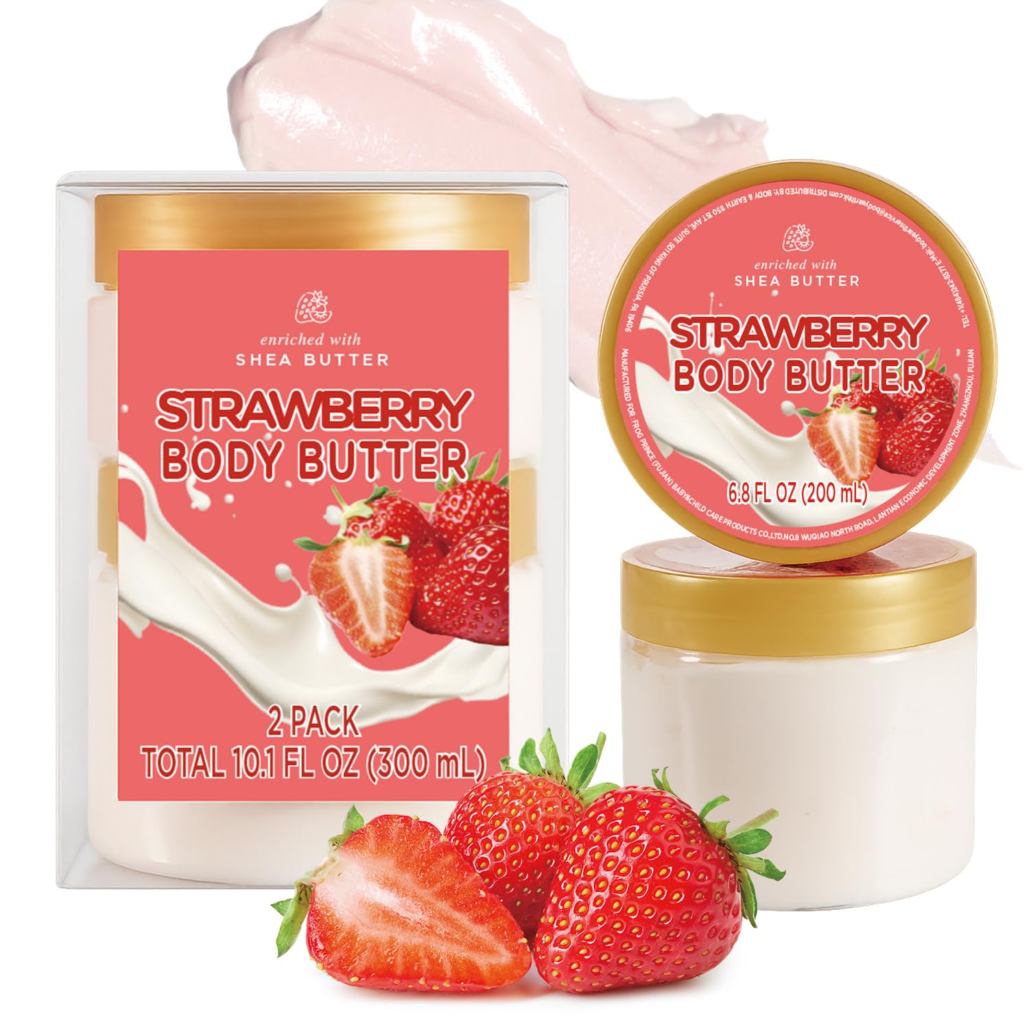 Embleaf Strawberry Body Butter – Shea Moisturizer for Dry Skin (3.4 fl oz + 6.8 fl oz)