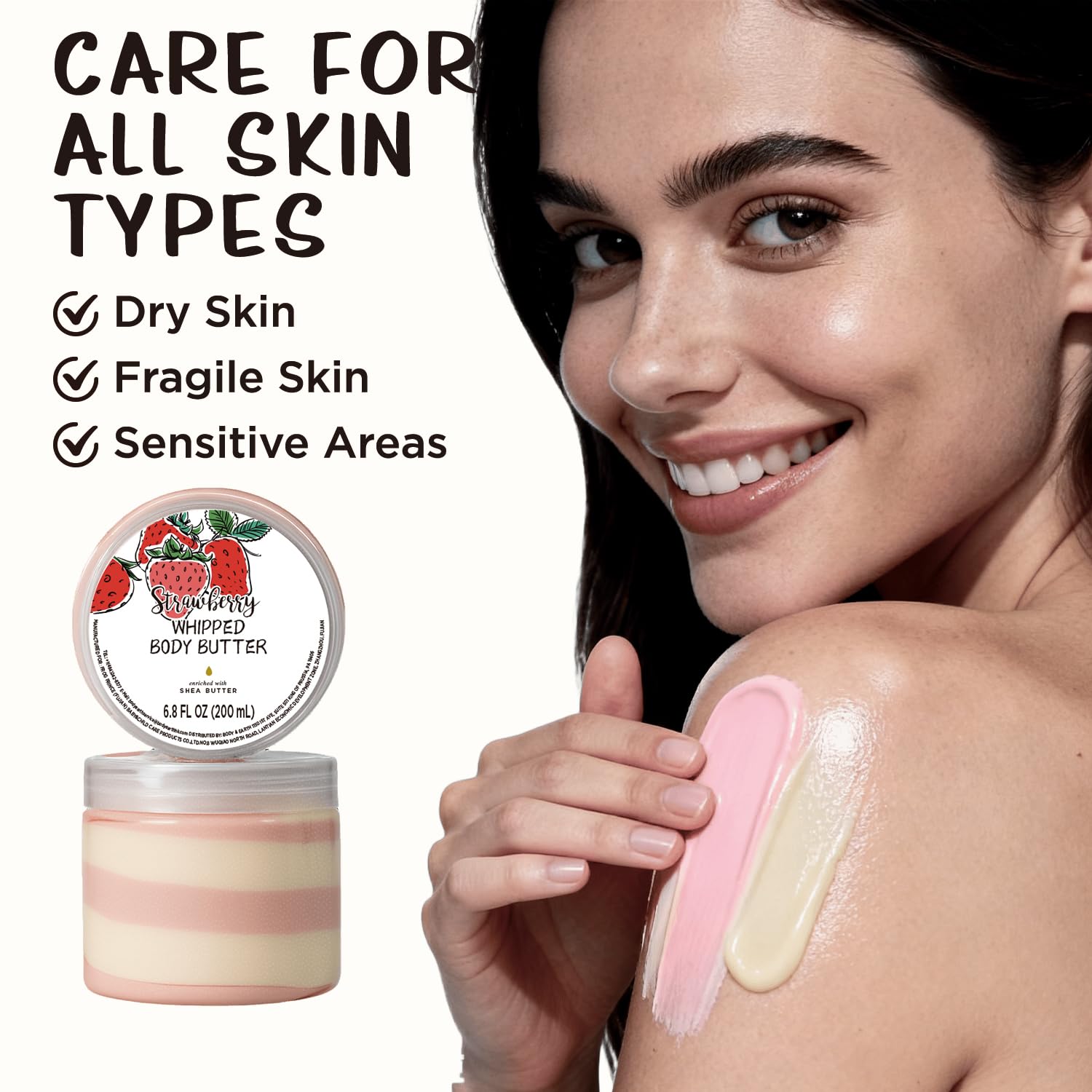 Embleaf Strawberry Whipped Body Butter – Deep Moisturizing Shea Lotion for Dry Skin (3.4 fl oz + 6.8 fl oz)