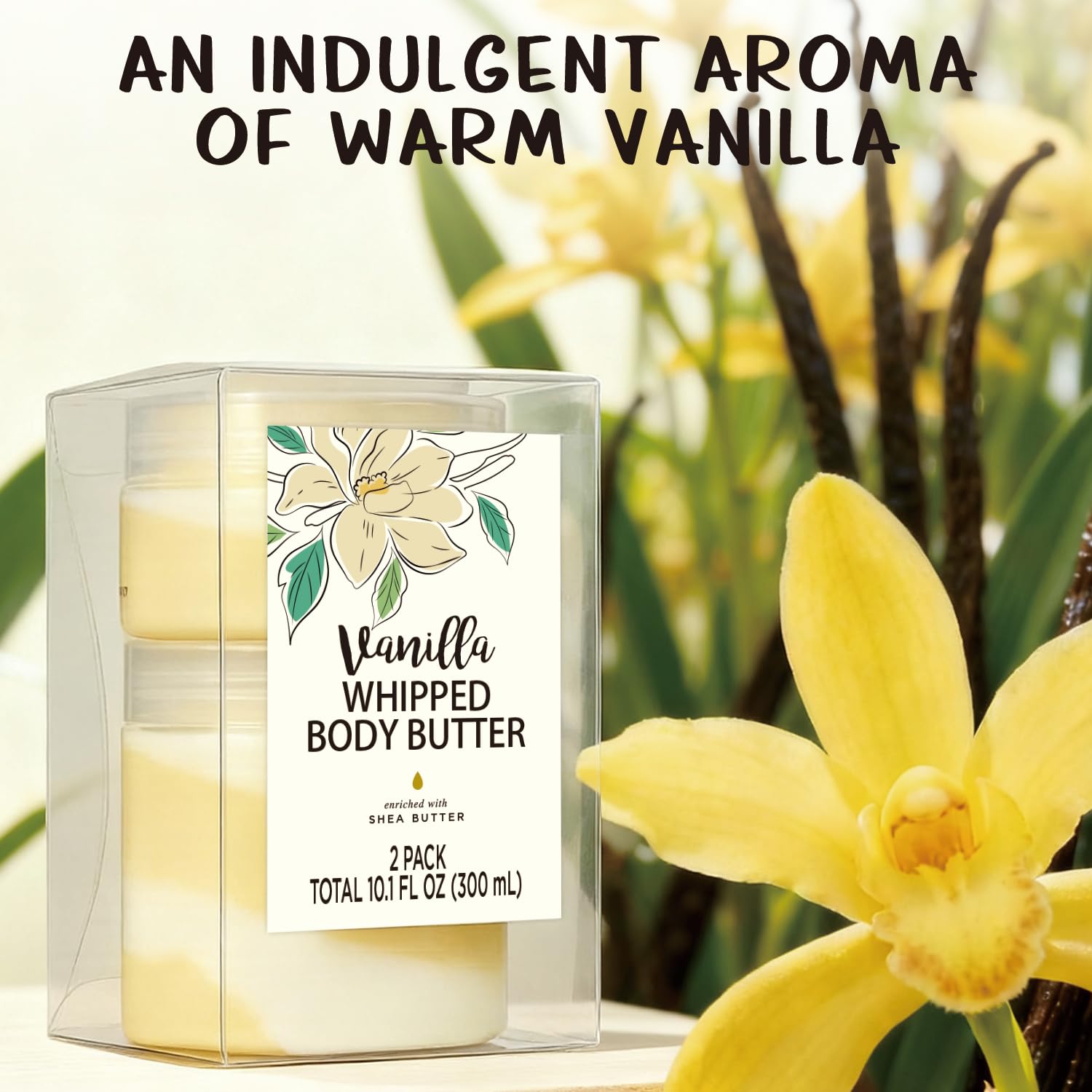 Embleaf Vanilla Whipped Body Butter – Deep Moisturizing Shea Cream for Dry Skin (3.4 fl oz + 6.8 fl oz / 100 ml + 200 ml)
