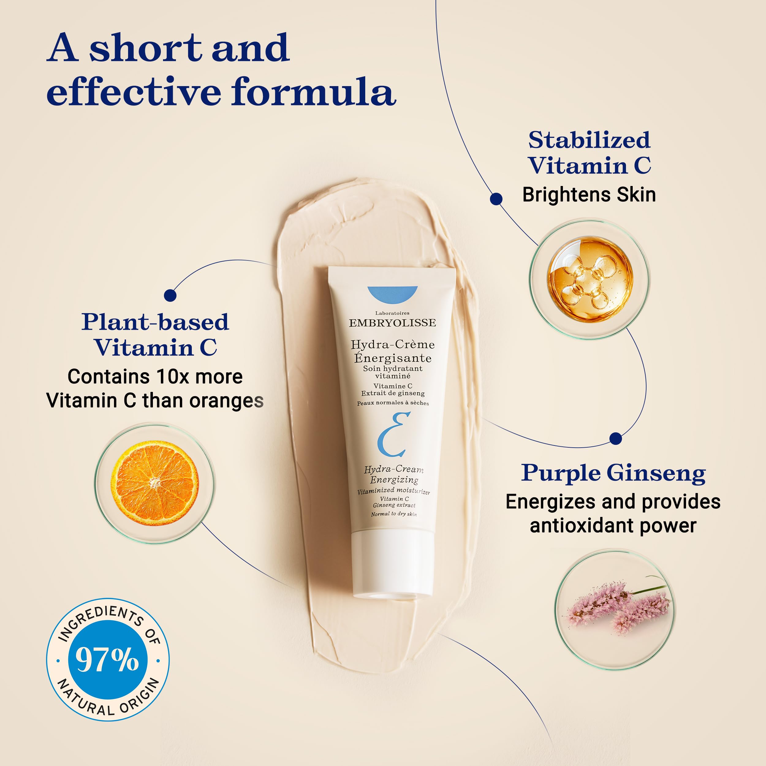 Embryolisse Vitamin C Energizing Face Moisturizer – Radiance, Hydration & Daily Glow, 1.35 fl oz