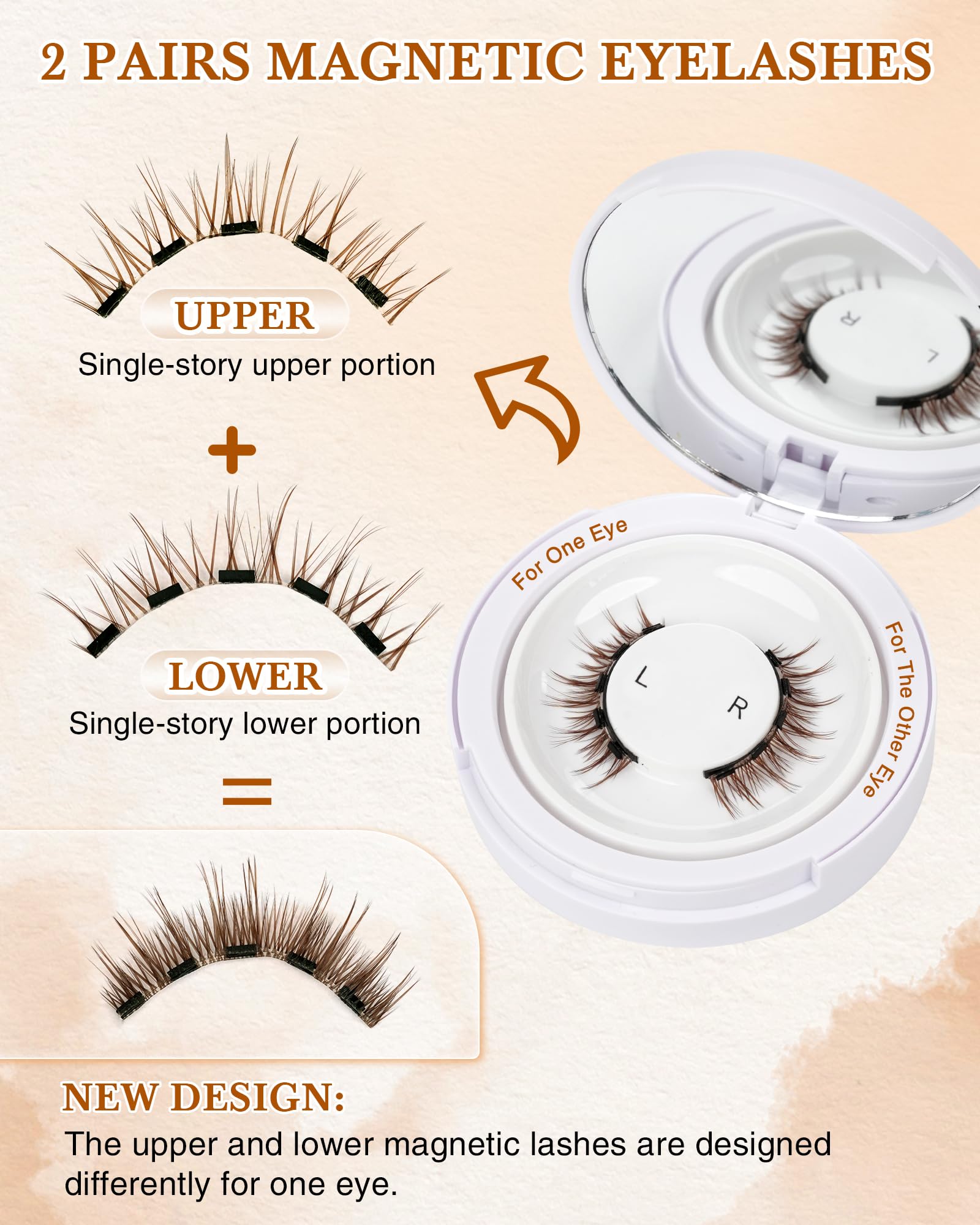 EMEDA Natural Look Magnetic Eyelashes Kit – 2 Pairs, Reusable, No Glue, Includes Applicator & Mirror