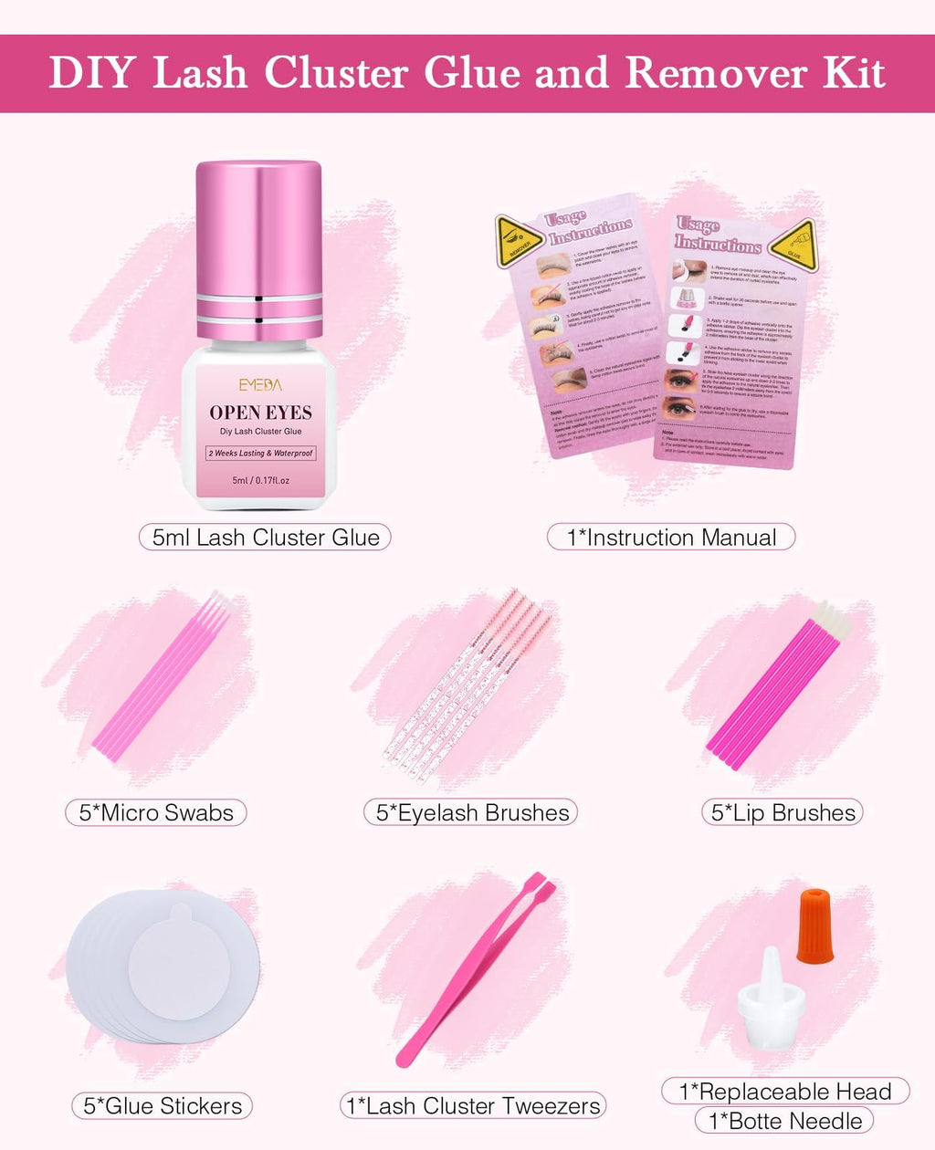EMEDA Sensitive Lash Cluster Glue Kit – DIY Lash Clusters, 3S Dry Time, 2-Week Waterproof Hold