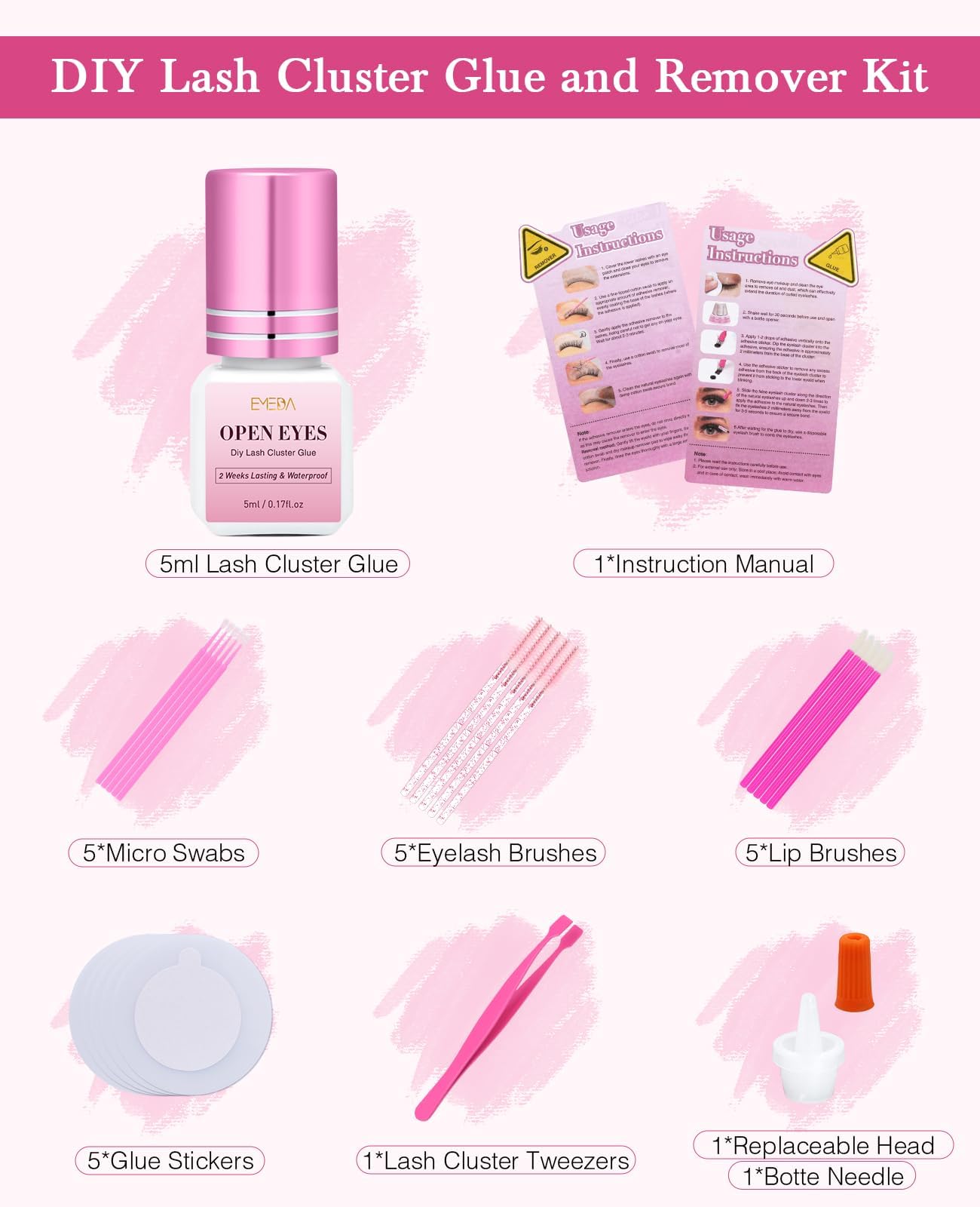 EMEDA Sensitive Lash Cluster Glue Kit – DIY Lash Clusters, 3S Dry Time, 2-Week Waterproof Hold