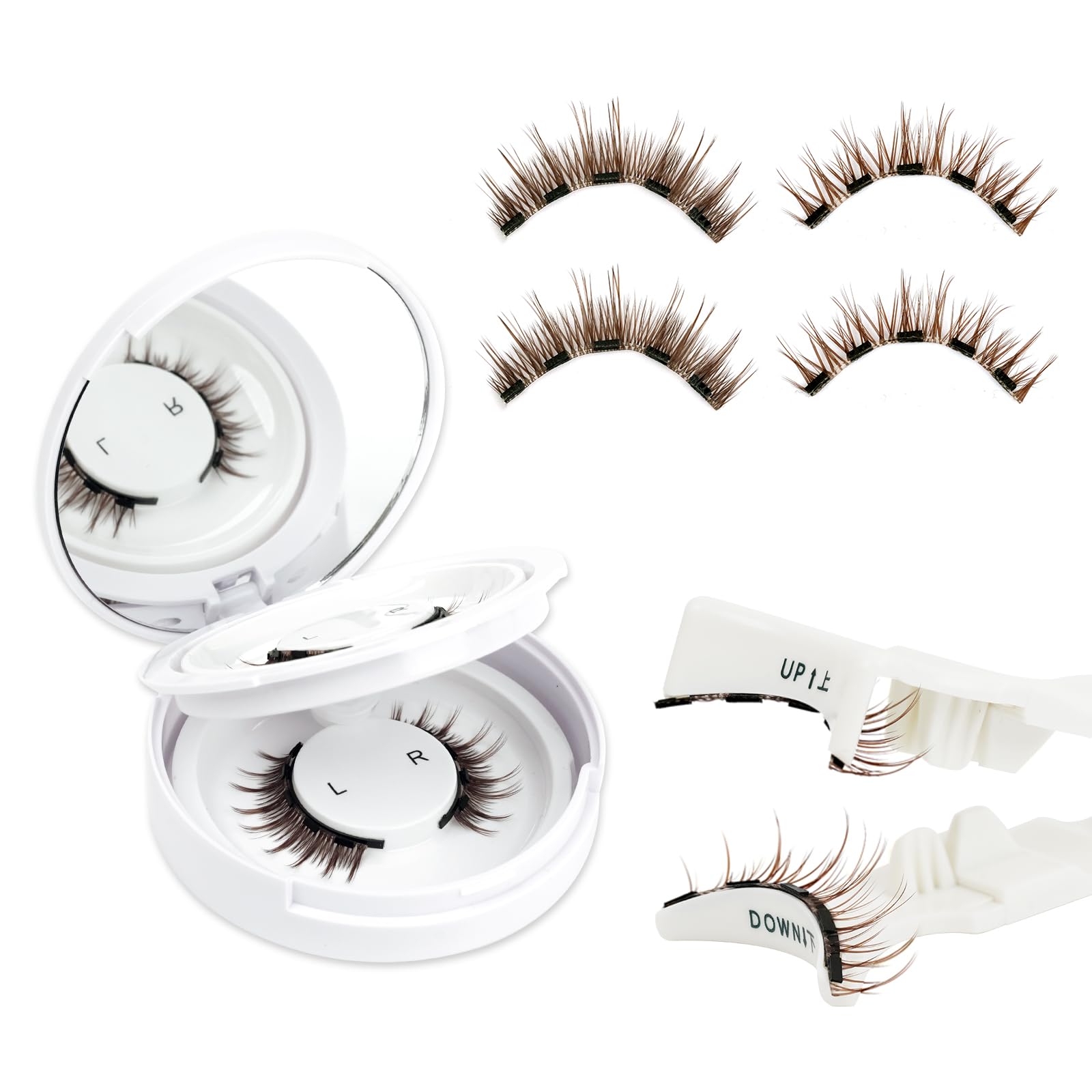 EMEDA Natural Look Magnetic Eyelashes Kit – 2 Pairs, Reusable, No Glue, Includes Applicator & Mirror