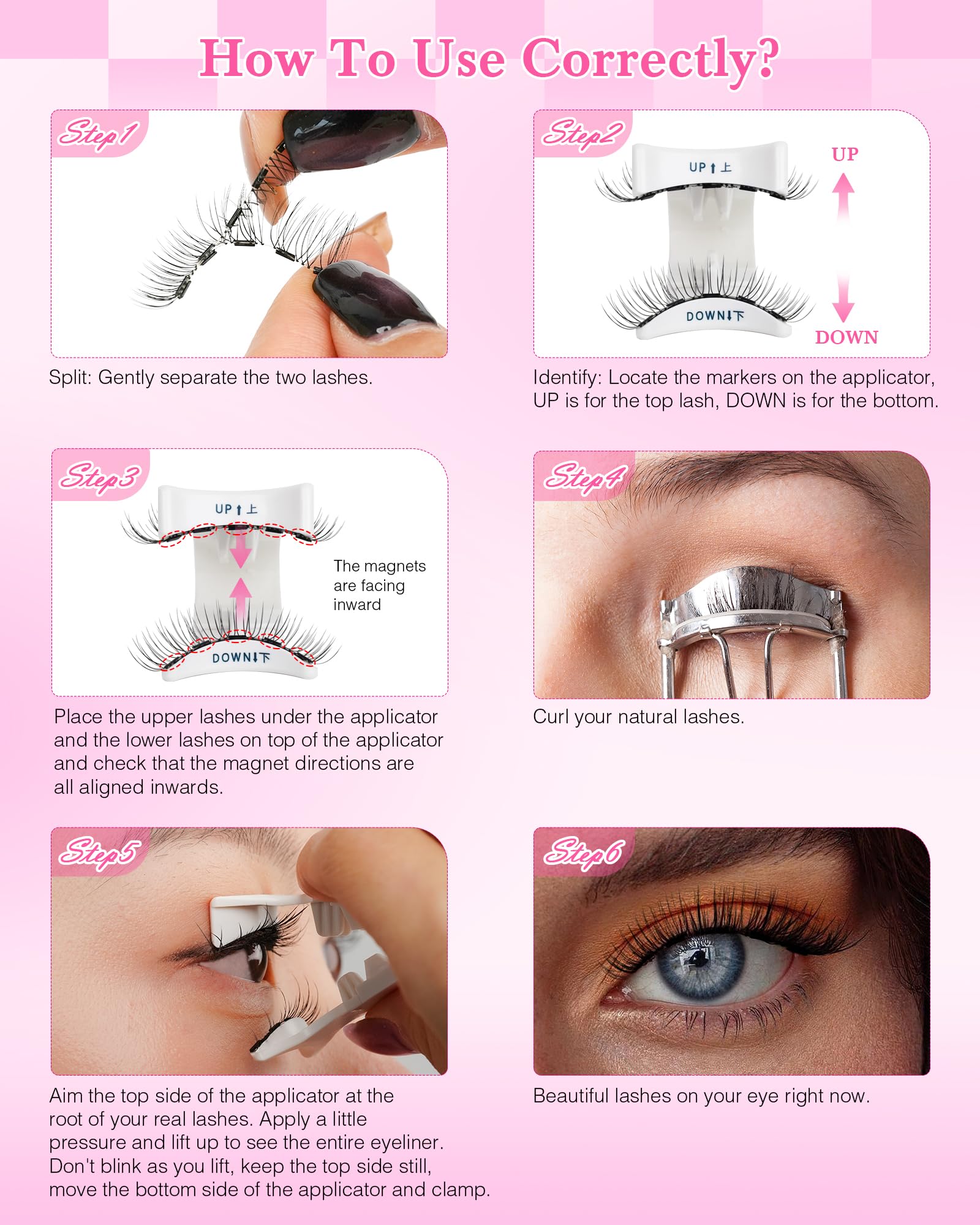EMEDA Natural Look Magnetic Eyelashes Kit – 2 Reusable Pairs with Applicator & Mirror | No Glue Needed