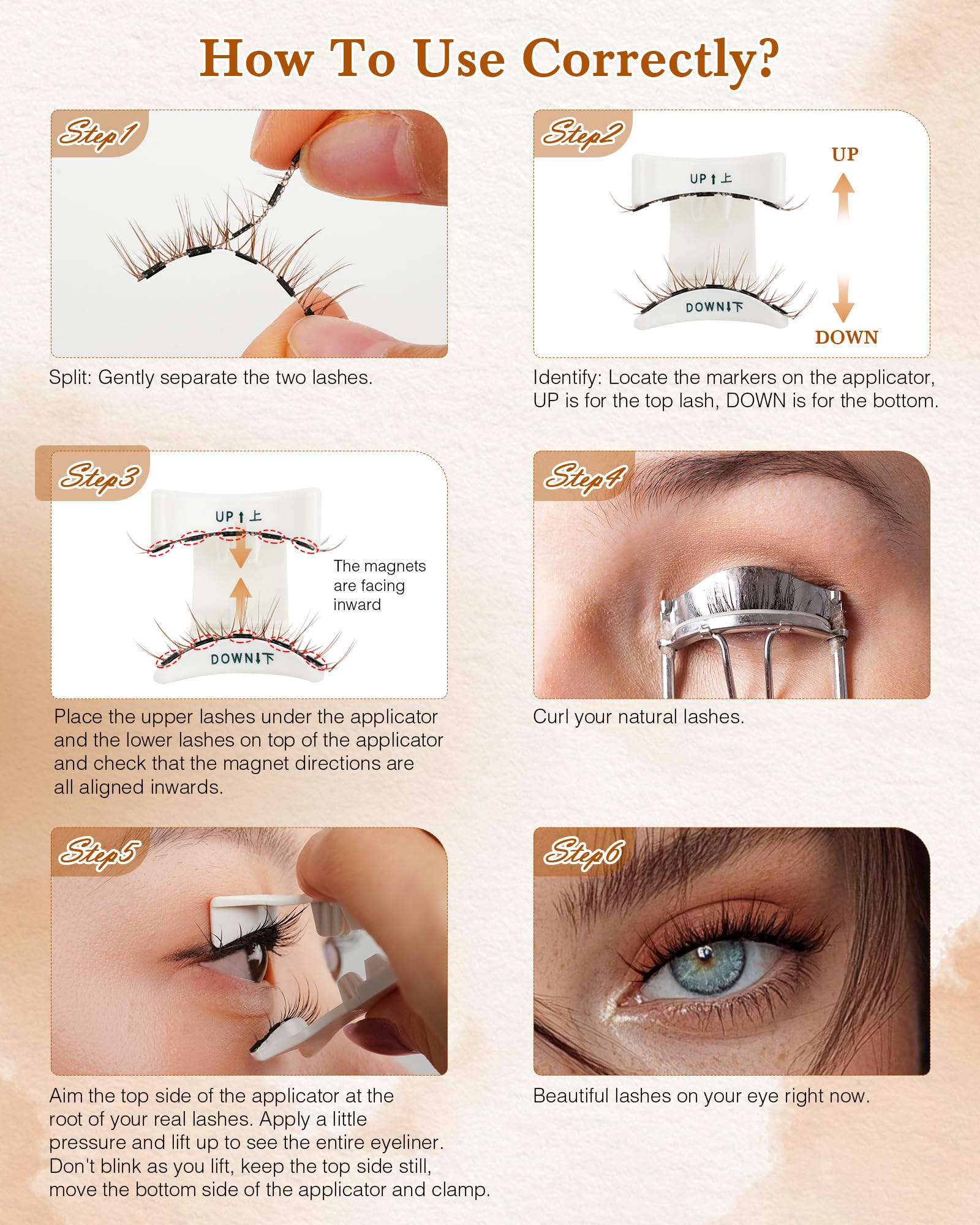 EMEDA Natural Look Magnetic Eyelashes Kit – 2 Pairs, Reusable, No Glue, Includes Applicator & Mirror