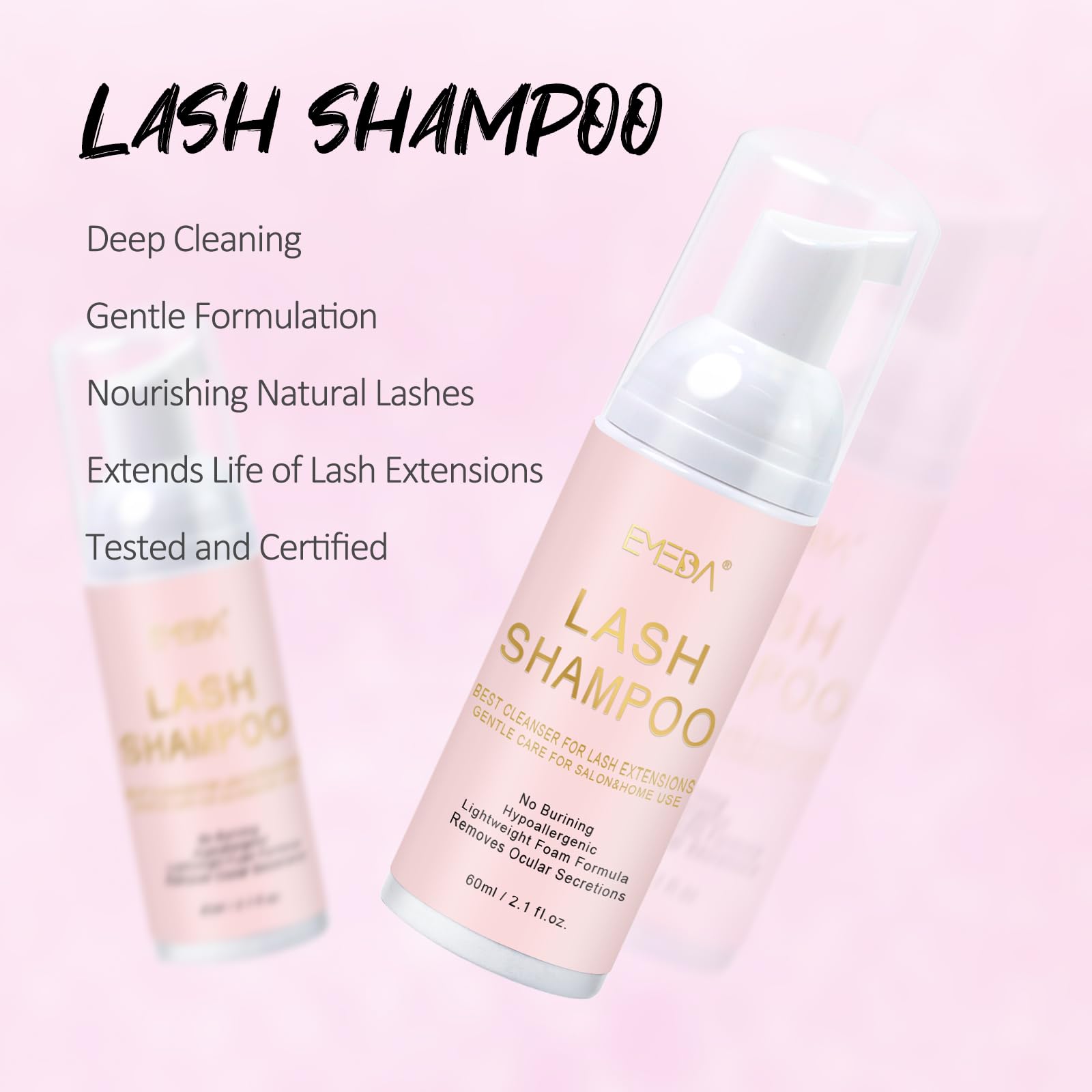 EMEDA Lash Shampoo Kit – 2.02 fl oz Lash Cleaning Kit with USB Mini Fan