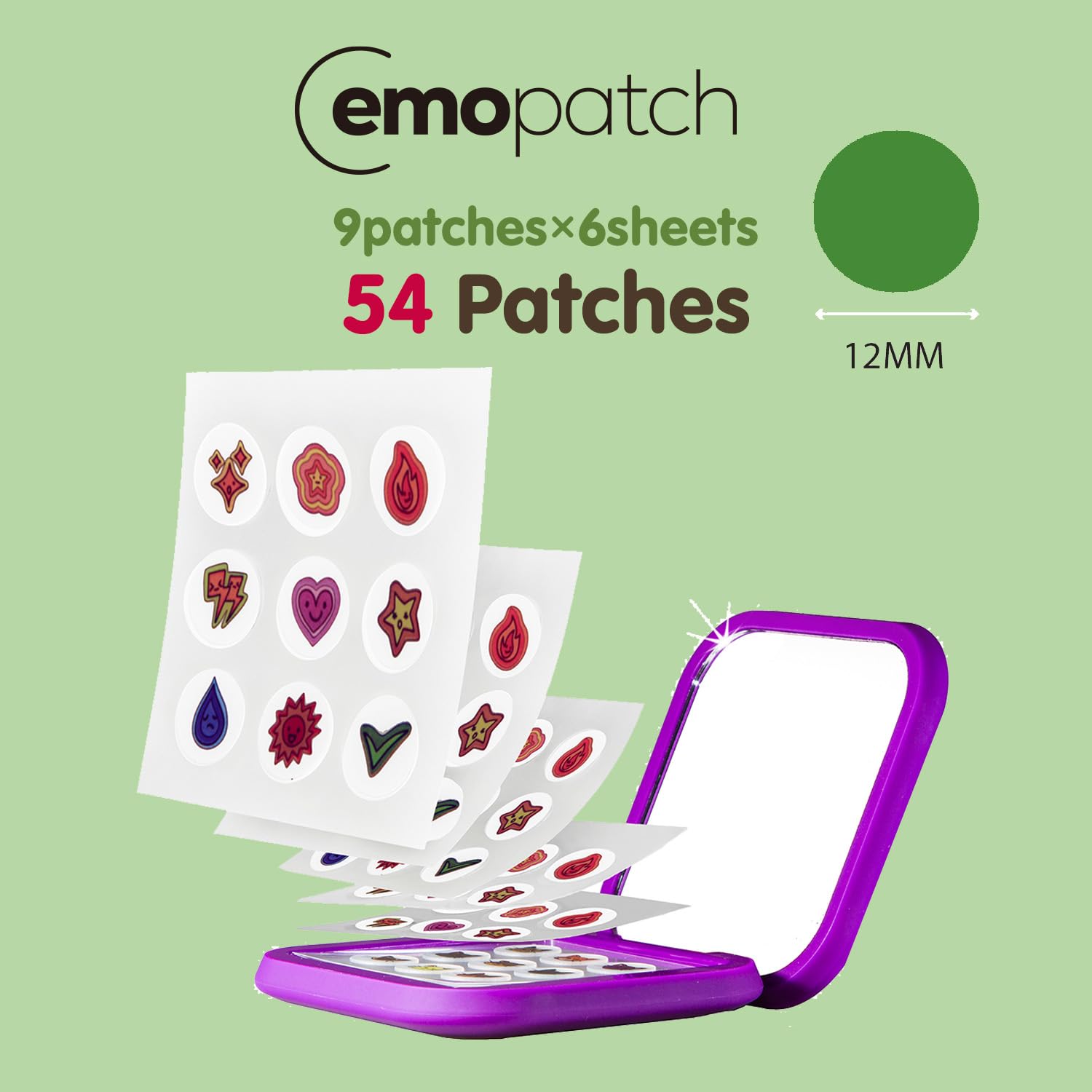 EMO PATCH Acne Pimple Patches with Mirror Case – Day & Night Use, 54 Count