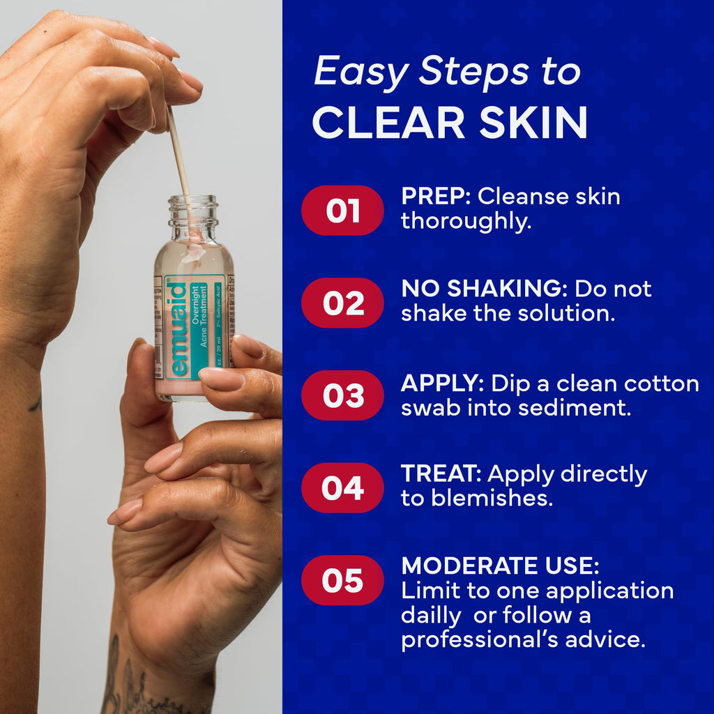 EMUAID Overnight Acne Treatment – Fast-Acting Acne Solution with Salicylic Acid & Organic Sulfur, 1oz