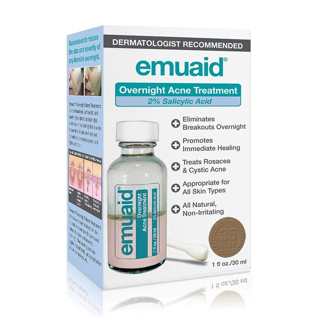 EMUAID Overnight Acne Treatment – Fast-Acting Acne Solution with Salicylic Acid & Organic Sulfur, 1oz