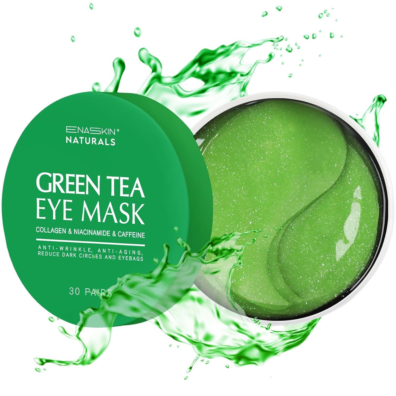 Enaskin Naturals Under Eye Patches – 60 Pairs Green Tea Gel Masks (2-Pack)