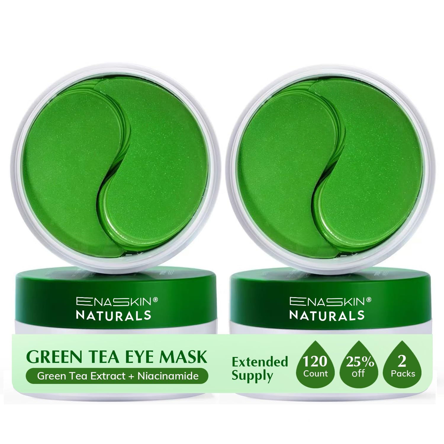 Enaskin Naturals Under Eye Patches – 60 Pairs Green Tea Gel Masks (2-Pack)