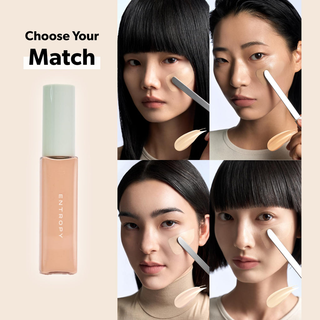 ENTROPY MAKE UP Organza Fit Spatula Foundation – Sheer to Medium Coverage, Built-In Spatula, Natural Finish