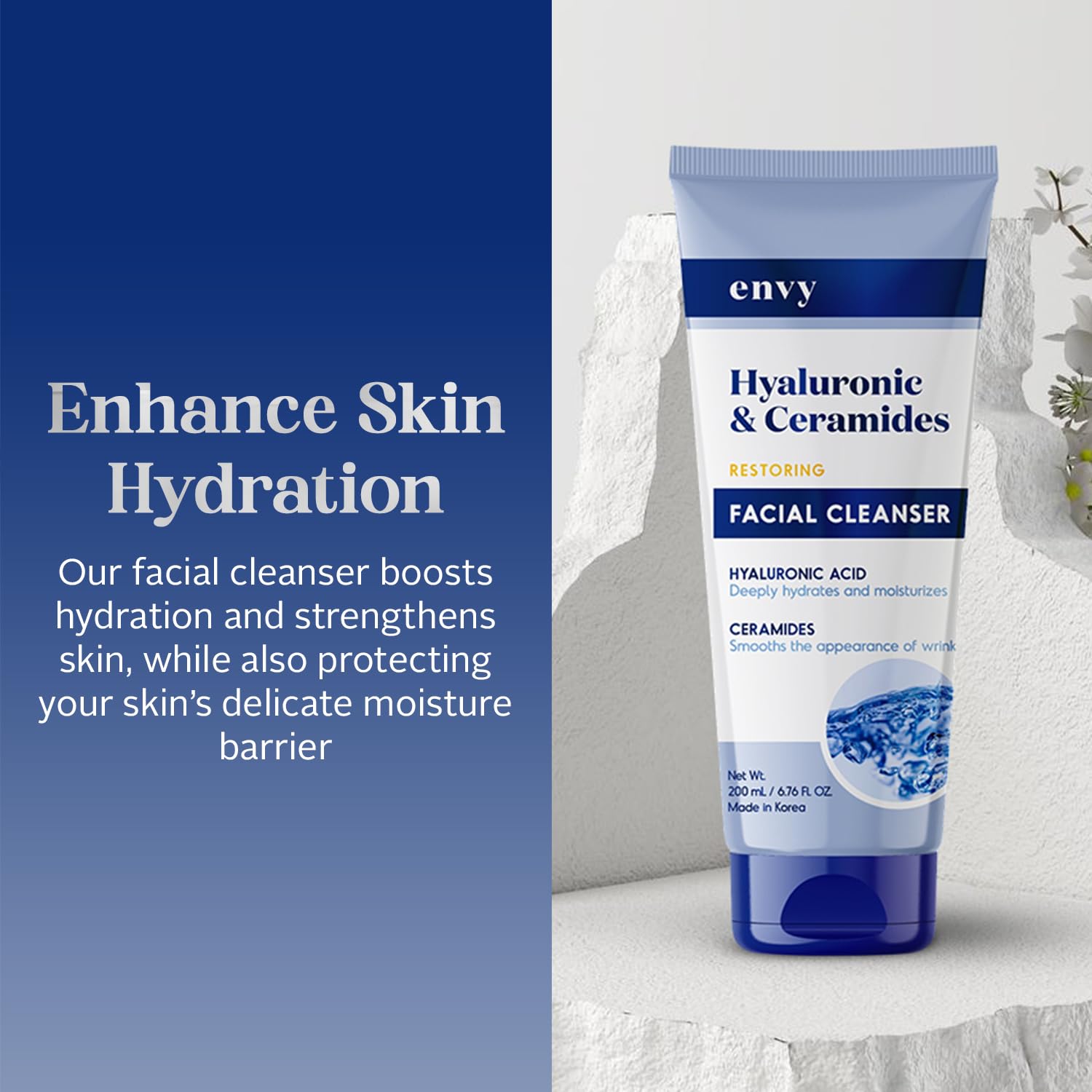 Envy Facial Cleanser with Hyaluronic Acid & Ceramides – Hydrating & Radiance-Boosting