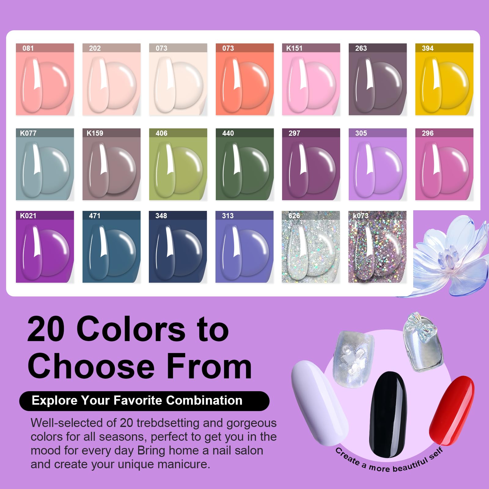 EODCI 31 Pcs Dip Powder Nail Kit – 20 Colors, No Lamp Needed, Top/Base Coat & Activator
