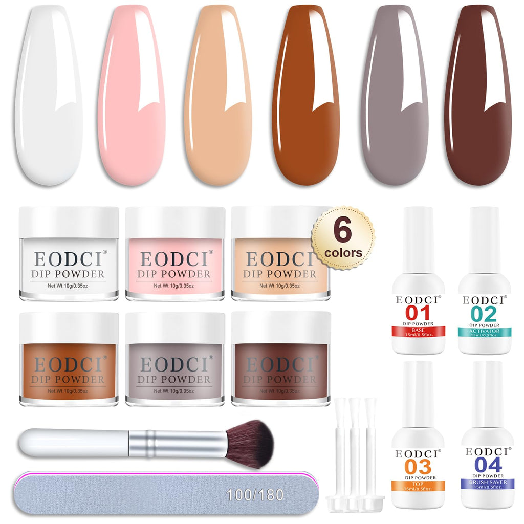 Eodci 12-Pcs Dip Powder Nail Kit Starter — 6 Nude Colors, No Lamp Needed