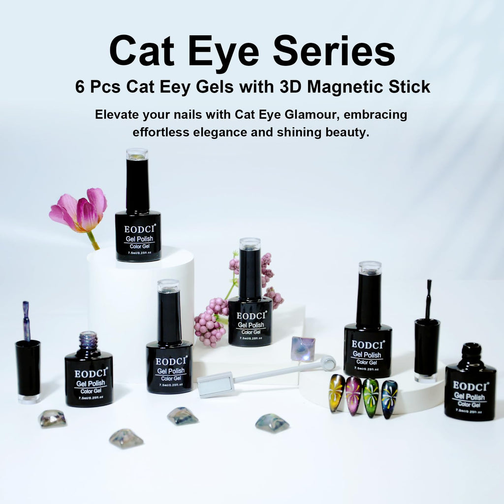 eodci Cat Eye Gel Nail Polish Kit – 6 Colors with Magnetic Stick for DIY Home Manicure