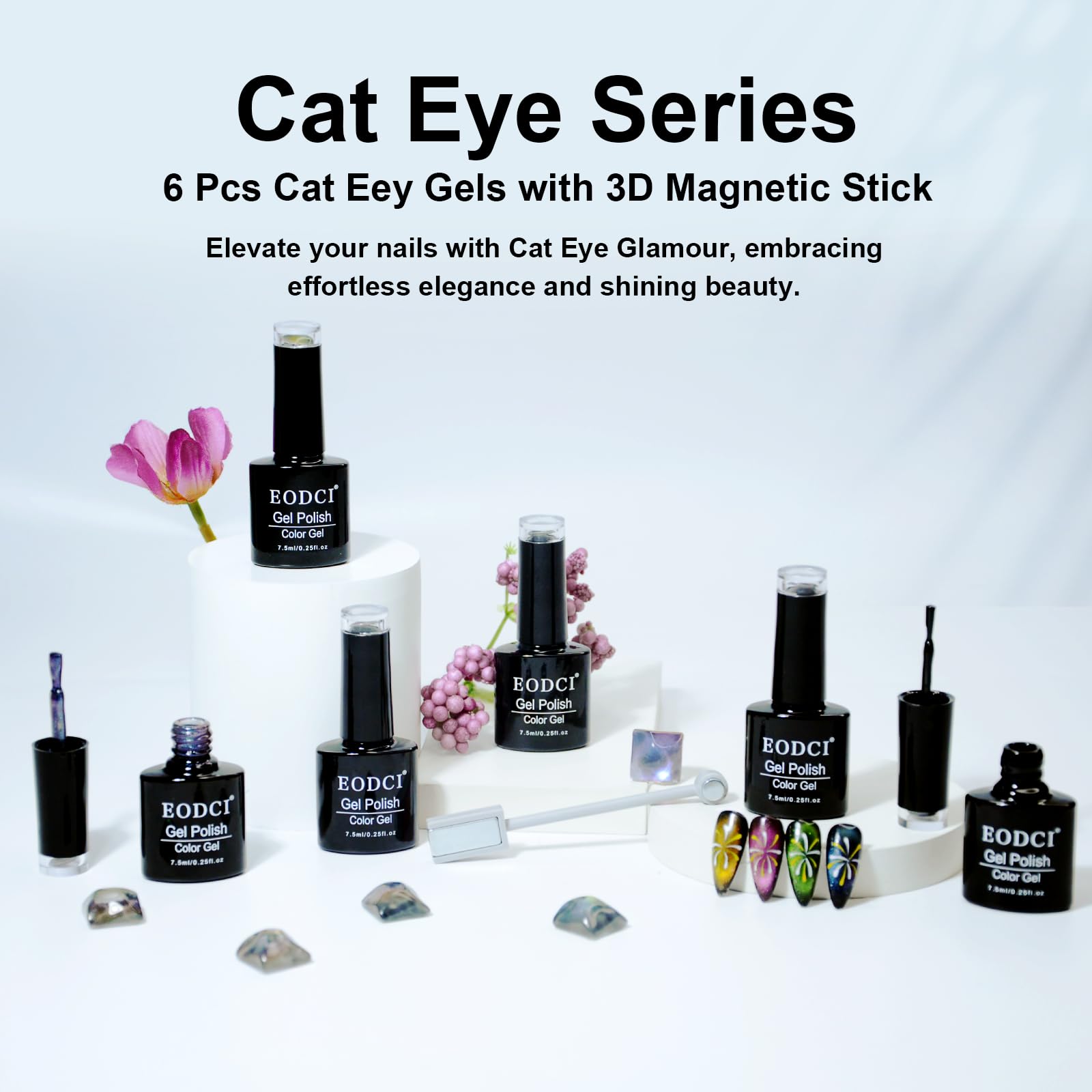 eodci Cat Eye Gel Nail Polish Kit – 6 Colors with Magnetic Stick for DIY Home Manicure