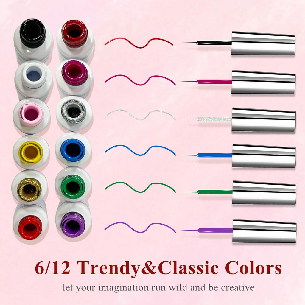 eodci Nail Art Gel Liner Set – 12 Vibrant Colors for Swirl, French Tip & DIY Nails (Soak-Off)