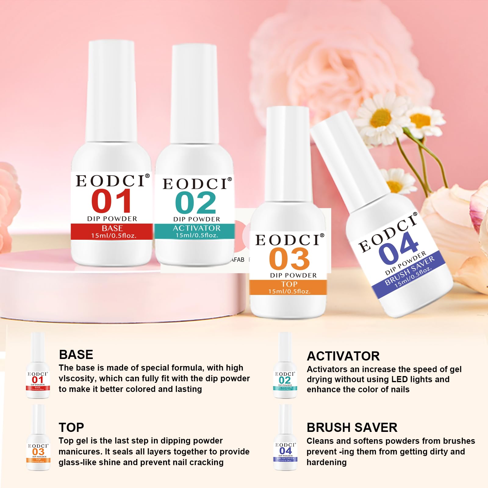 EODCI 31 Pcs Dip Powder Nail Kit – 20 Colors, No Lamp Needed, Top/Base Coat & Activator