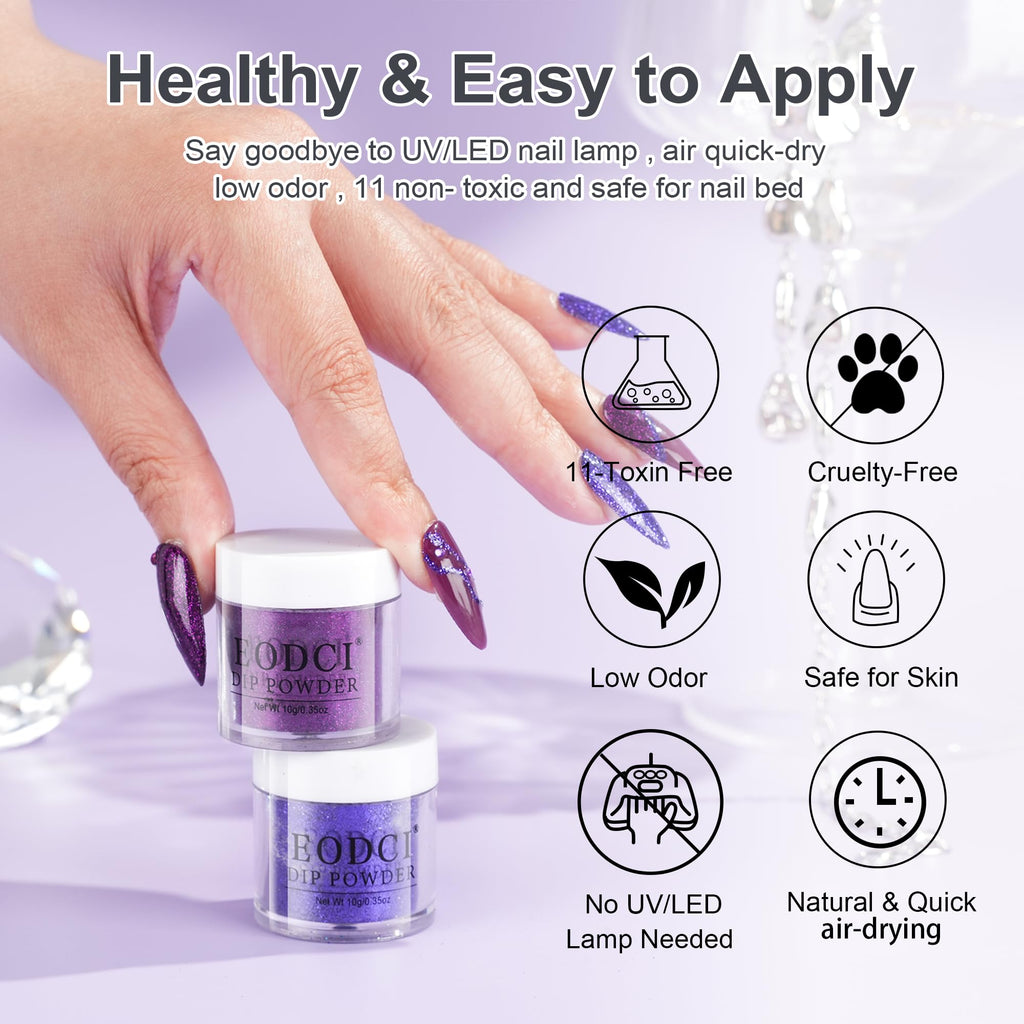 eodci 12-Piece Dip Powder Nail Kit Starter – 6 Colors, Base & Top Coat, No Lamp Needed