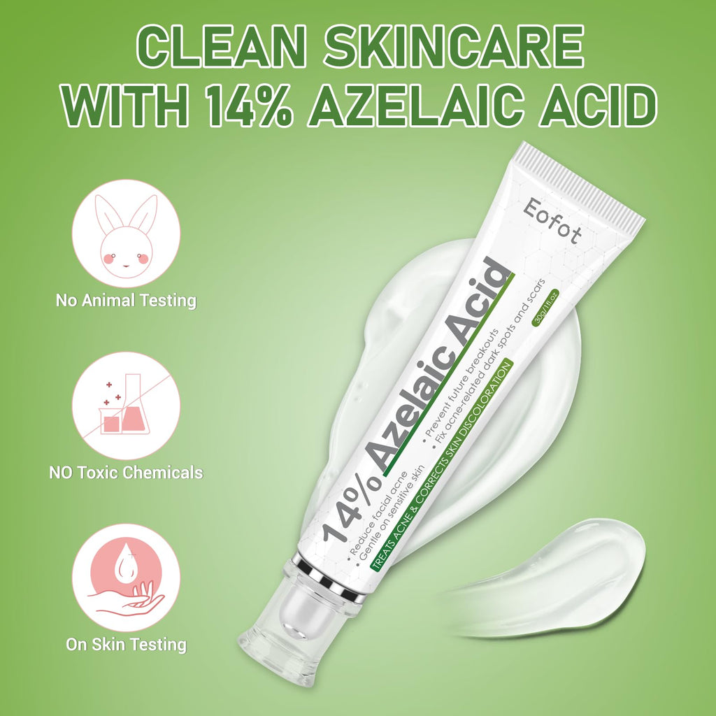 Eofot 14% Azelaic Acid Cream – Clearer-Looking Pores, Even Tone, Gentle Formula | 1 Fl Oz