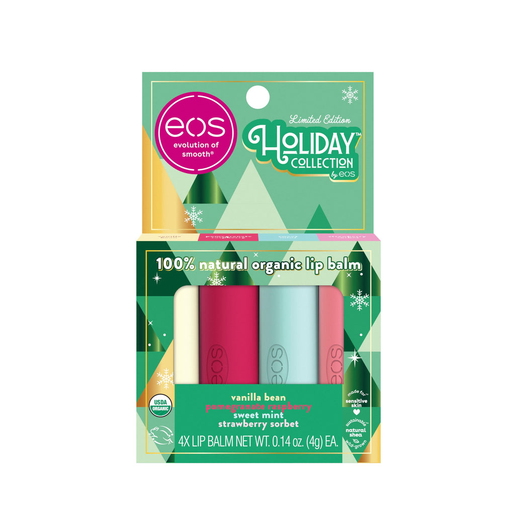 EOS Limited Edition Holiday Lip Balm Gift Set – Raspberry Cloud & Blackberry Bellini, 0.14 oz x 2, All-Day Moisture, Sensitive Skin, Clear