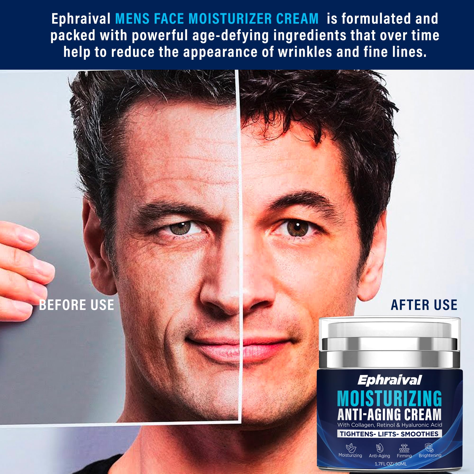 Ephraival Retinol Anti-Aging Cream for Men – Hyaluronic Acid & Peptides, Lightweight 1.7 fl oz