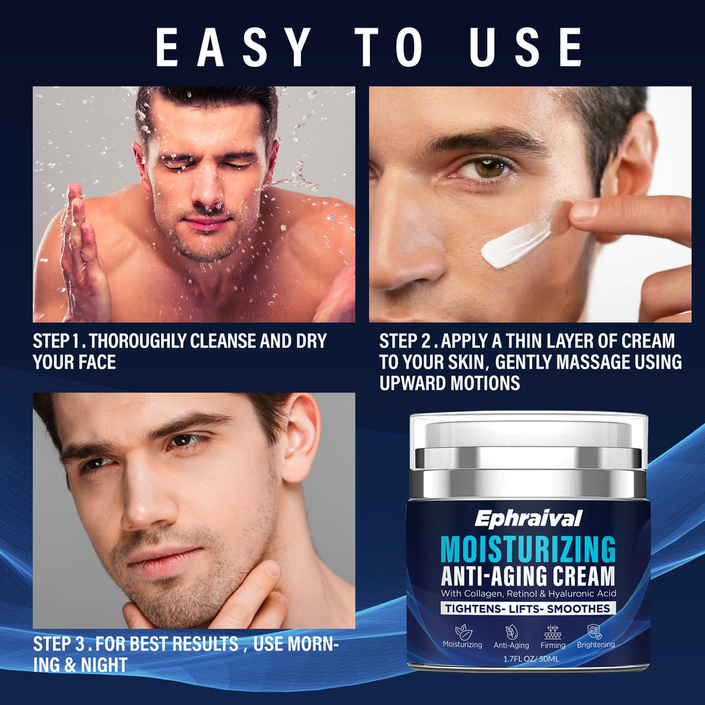 Ephraival Retinol Anti-Aging Cream for Men – Hyaluronic Acid & Peptides, Lightweight 1.7 fl oz