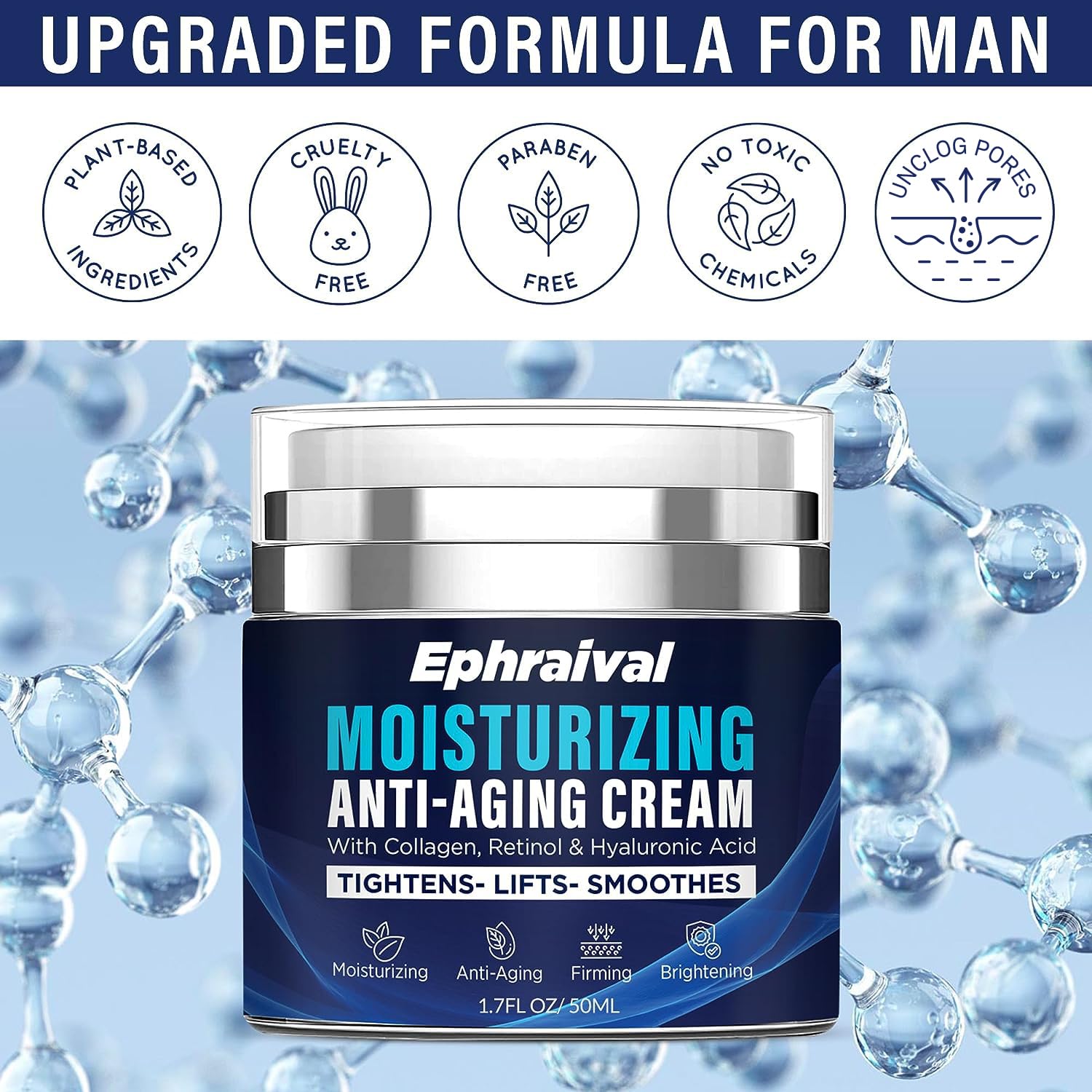 Ephraival Retinol Anti-Aging Cream for Men – Hyaluronic Acid & Peptides, Lightweight 1.7 fl oz