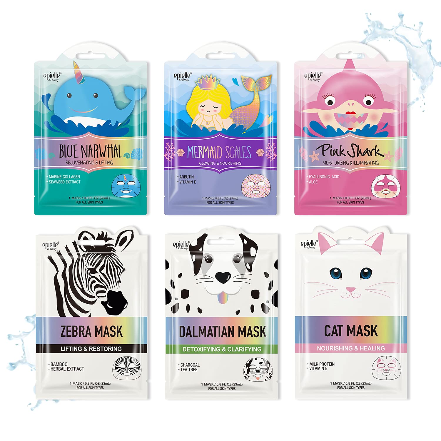Epielle Wave & Wild Character Masks 6 Pack – Fun Korean Skincare
