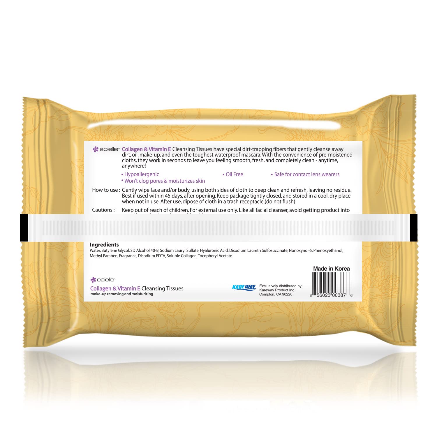 Epielle Makeup Remover Wipes - Gentle Collagen-Infused Cleanser, Remove Waterproof Mascara, Cucumber & Argan Oil, 60 Count (Pack of 4)