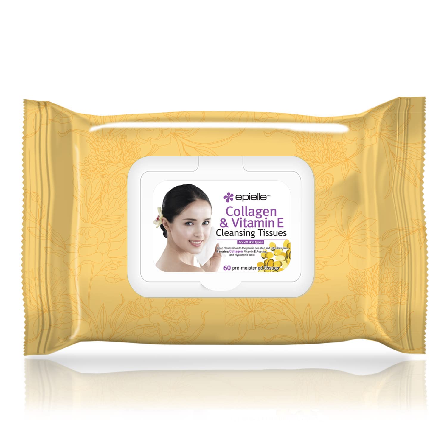 Epielle Makeup Remover Wipes - Gentle Collagen-Infused Cleanser, Remove Waterproof Mascara, Cucumber & Argan Oil, 60 Count (Pack of 4)