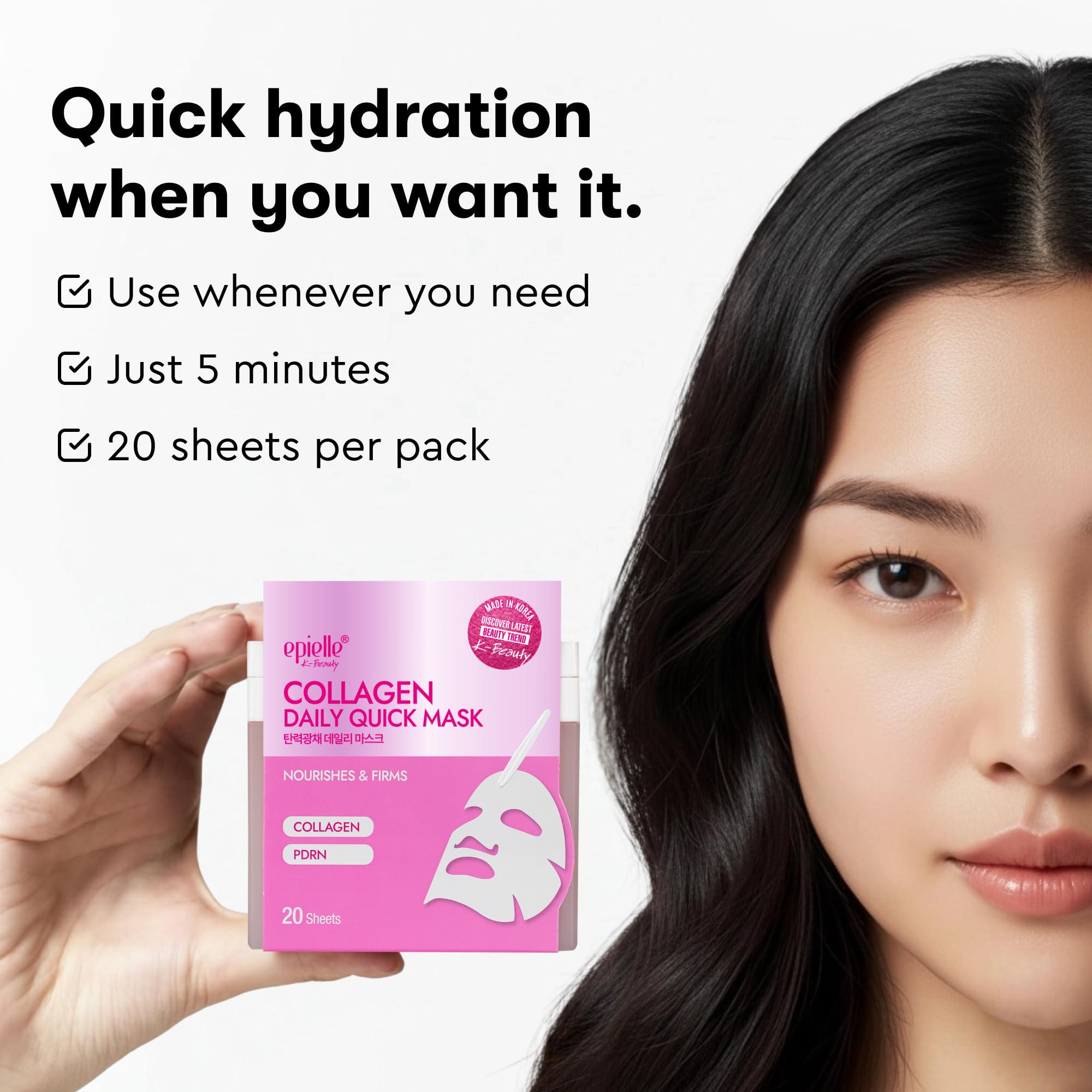 Epielle Collagen Korean Face Masks 20 Pack – Hydrating, Plumping & Anti-Aging, Stocking Stuffers for Women