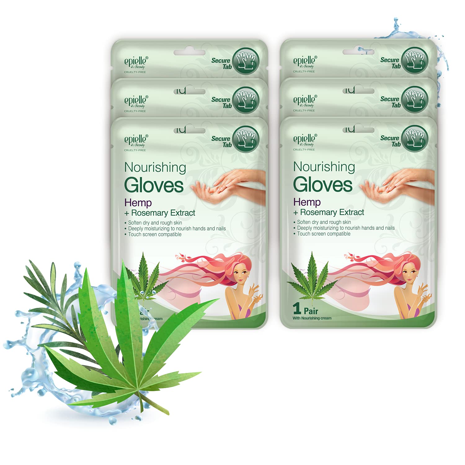Epielle Nourishing Hand Mask – Hemp & Rosemary Deep Moisturizing Gloves (6 Pairs)