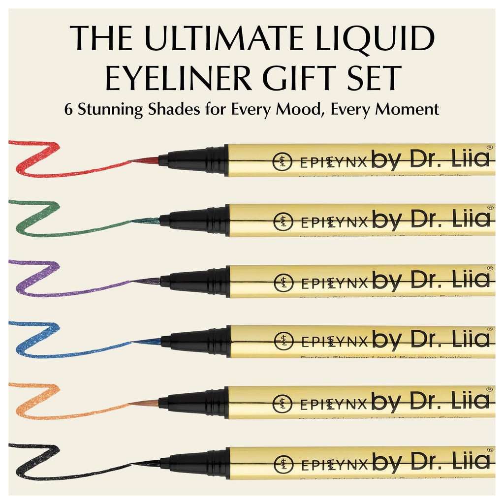 EPILYNX Liquid Eyeliner Gift Set - Waterproof, Hypoallergenic, Vegan, Gluten-Free with Fine Brush Tip (6 Shades)