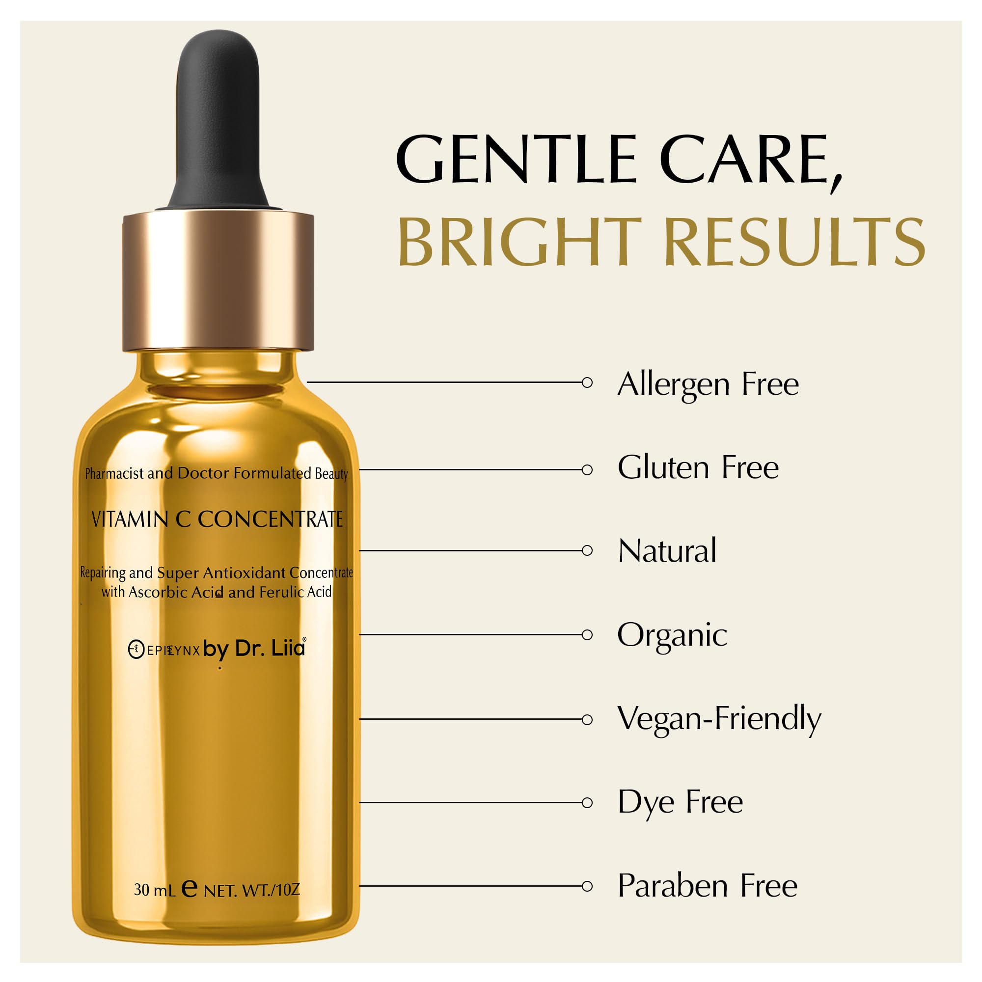 EpiLynx Vitamin C Face Serum – Brightening, Hydrating Antioxidant for Sensitive Skin (Vegan & Gluten-Free)