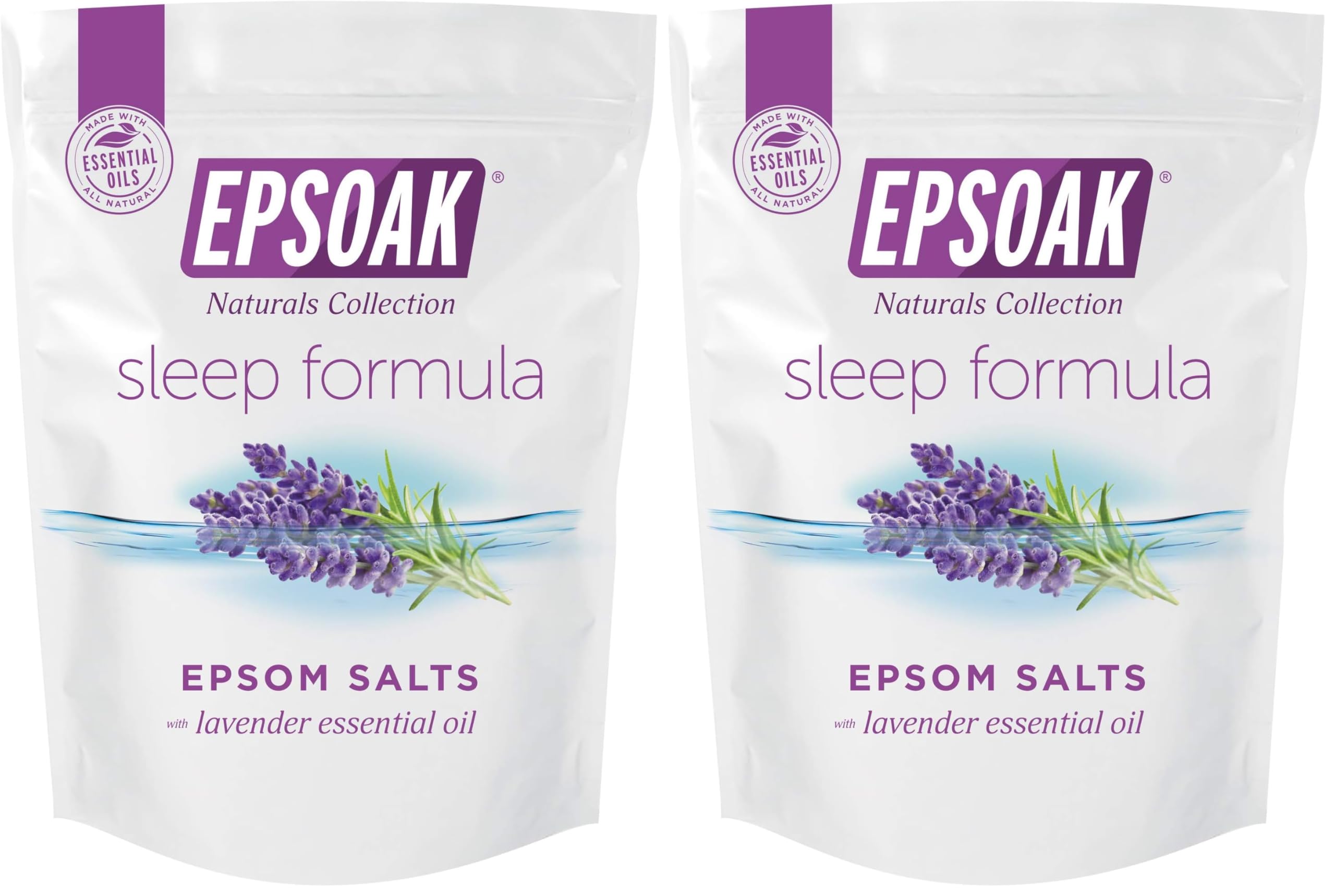 Epsoak Lavender Sleep Epsom Salt 2 lb — 2-Pack, Magnesium Sulfate USP, Resealable USA-Made, Cruelty-Free