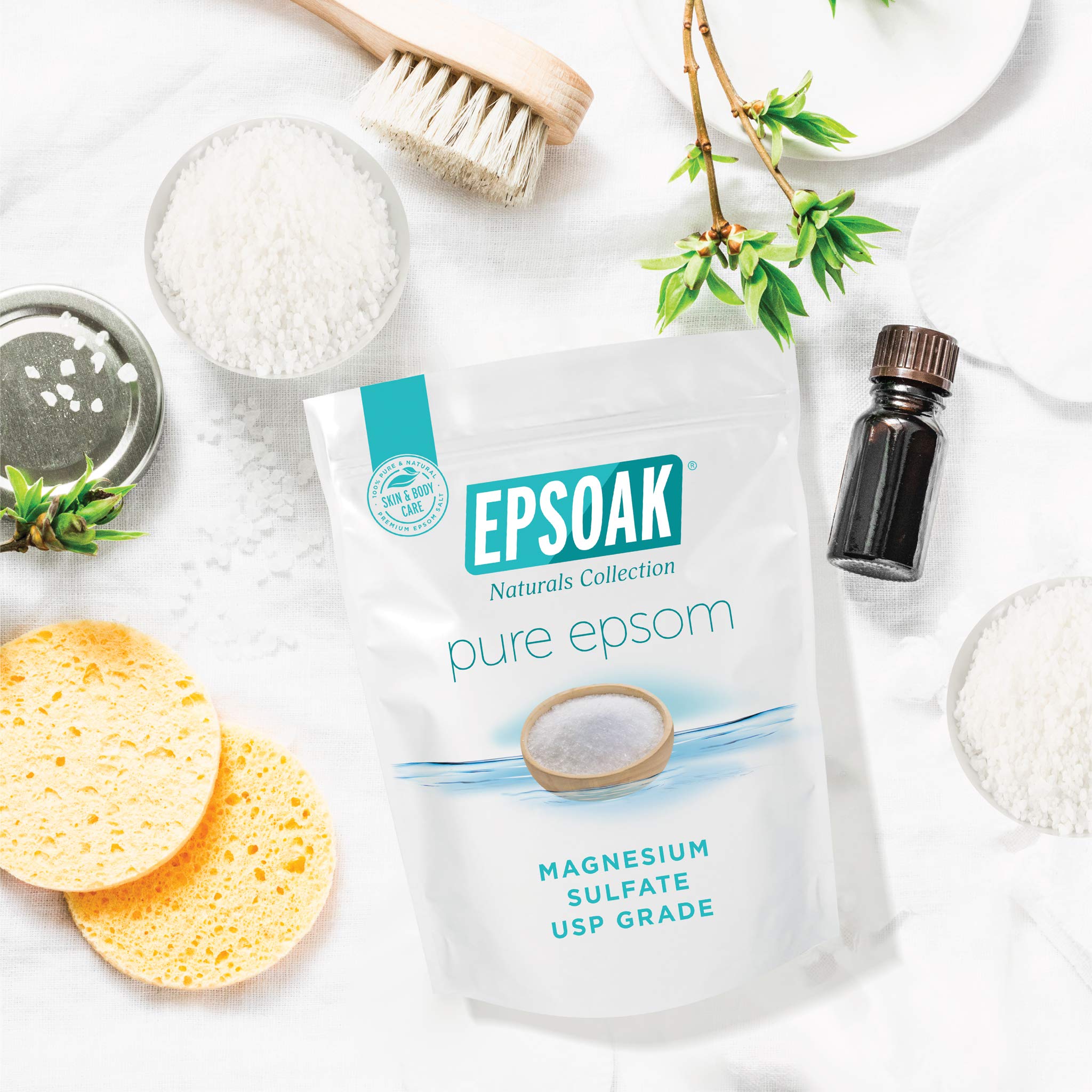 Epsoak Epsom Salt 4 lbs – USP Magnesium Sulfate, 2 x 2 lb Bags for Home Bath & Foot Spa
