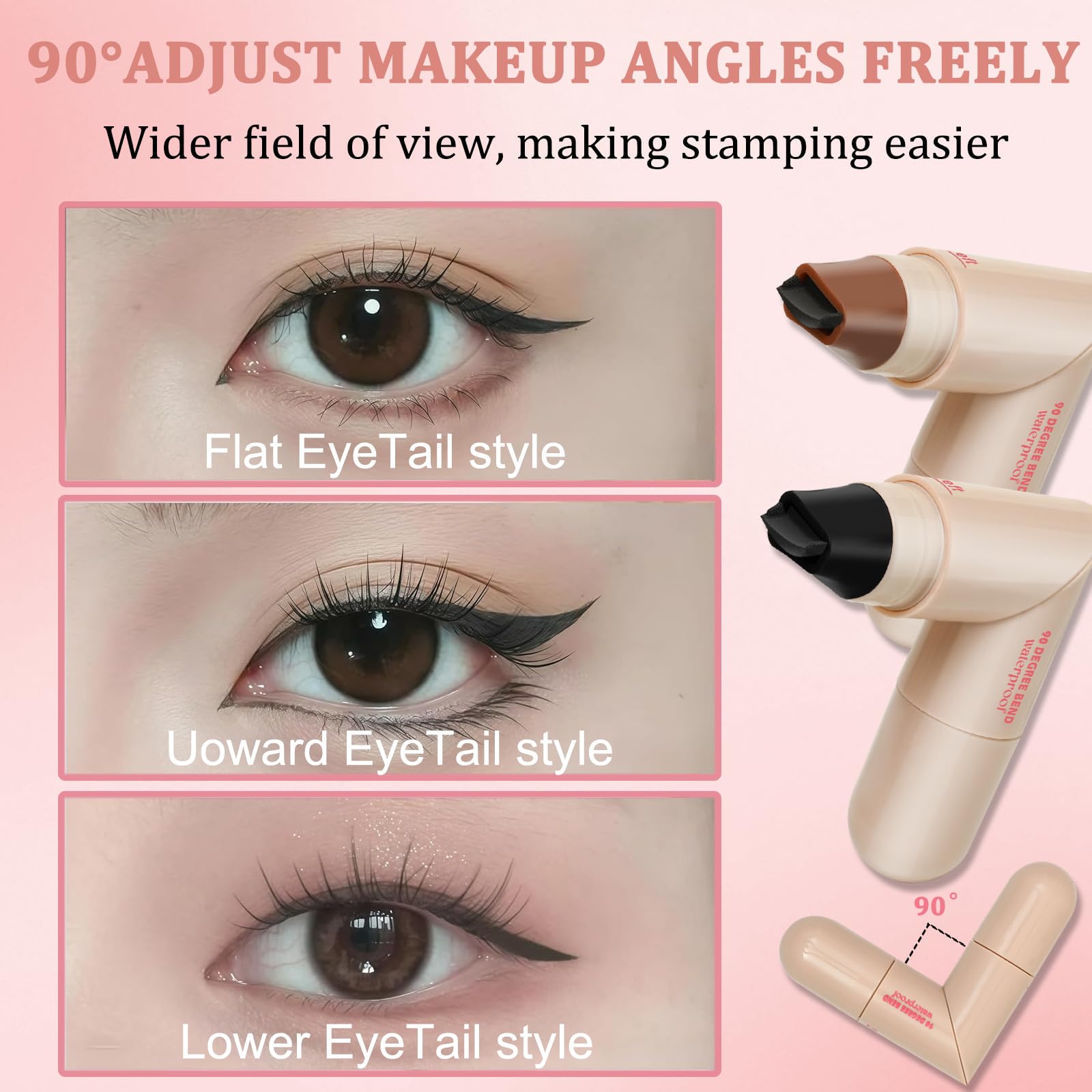 Eqimznv 2PCS Foldable Winged Eyeliner Stamp Pen — 24H Waterproof Gel Eyeliner (Black + Brown)