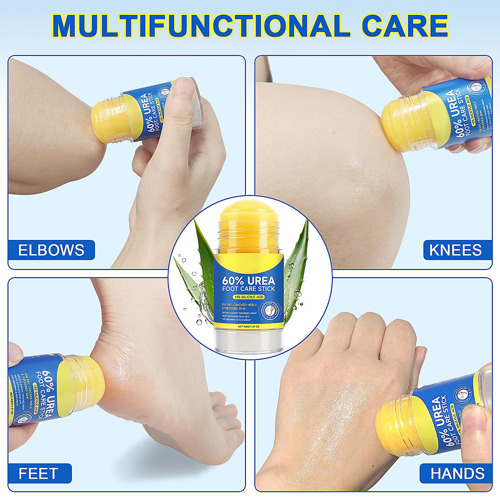 Eqimznv 60% Urea Cream Stick with 2% Salicylic Acid – Maximum Strength Foot Moisturizer (2PCS)