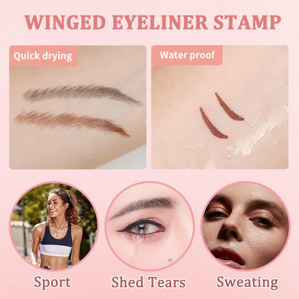 Eqimznv 2PCS Foldable Winged Eyeliner Stamp Pen — 24H Waterproof Gel Eyeliner (Black + Brown)