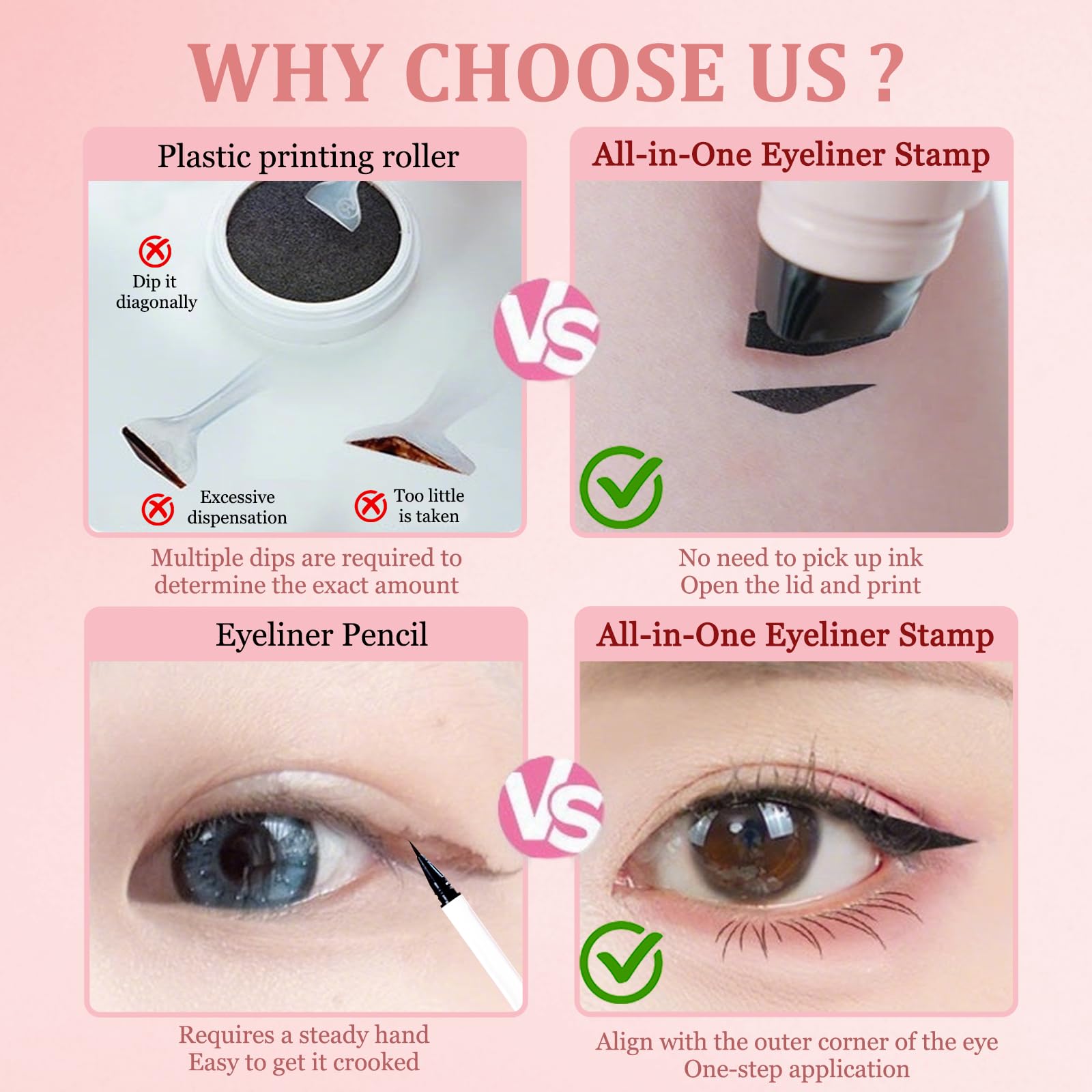 Eqimznv 2PCS Foldable Winged Eyeliner Stamp Pen — 24H Waterproof Gel Eyeliner (Black + Brown)