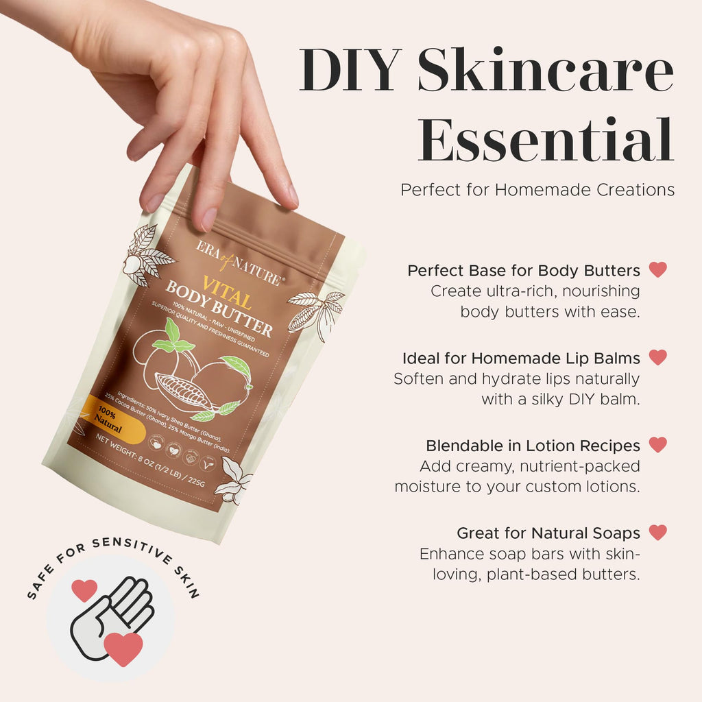 Era of Nature Organic Shea Mango Cocoa Butter – Raw, Unrefined DIY Skincare Base (16oz)