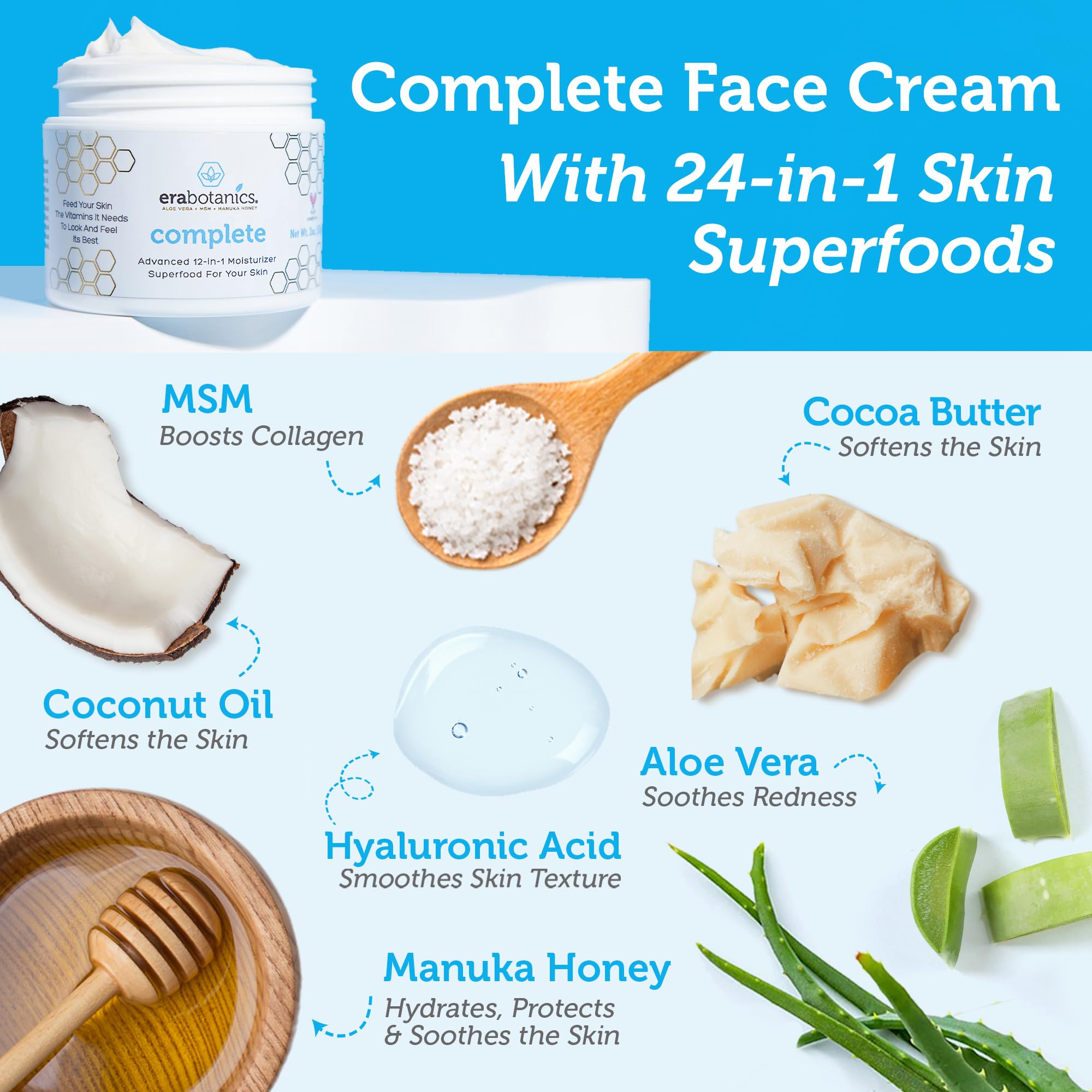 Era Organics Face Moisturizer Cream – 12-in-1 Hydration with Manuka Honey & Hyaluronic Acid